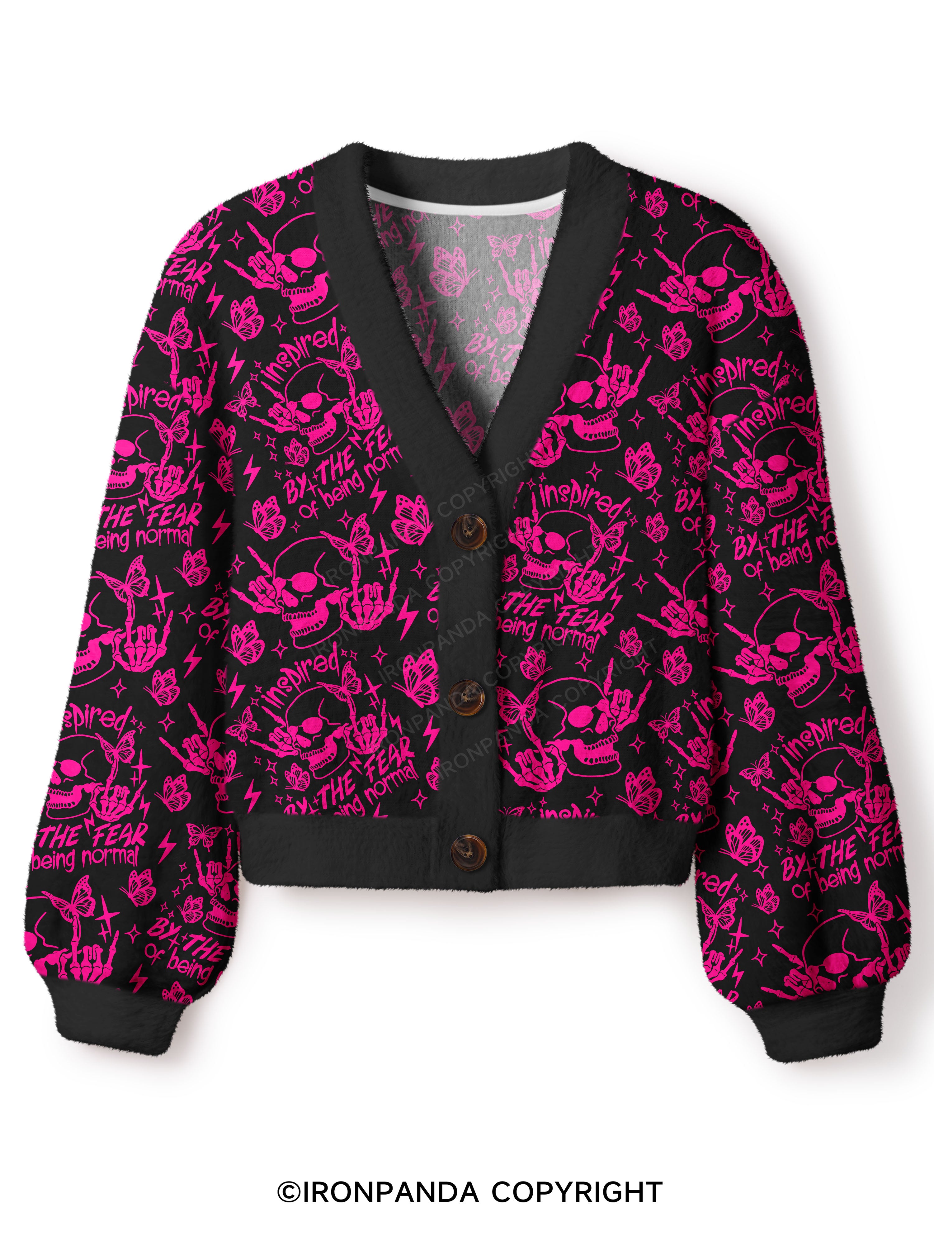 INSPIRED BY THE FEAR OF BEING NORMAL SKELETON Crop Ugly Cardigan Sweater