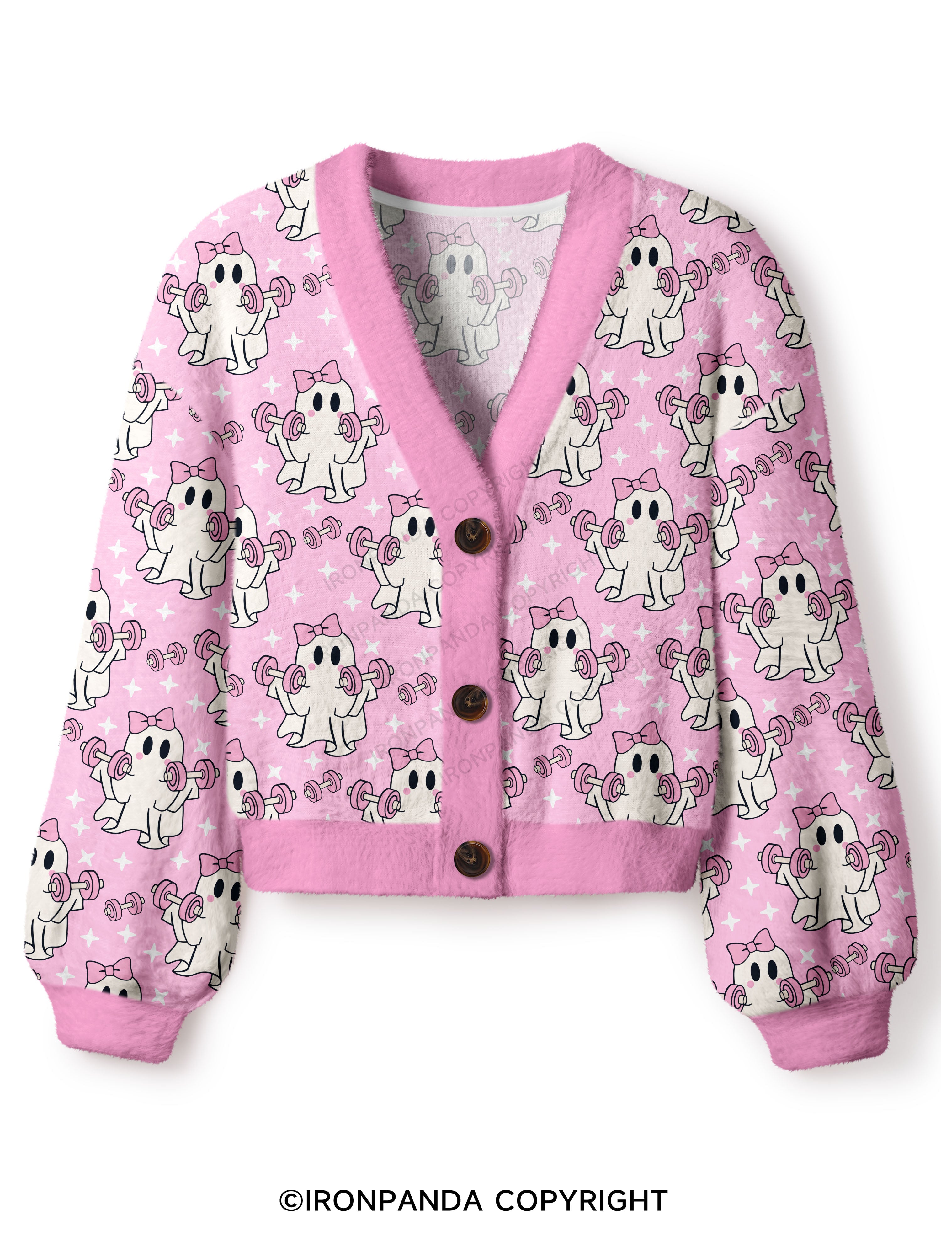 Pink Bow Workout Ghost Crop Ugly Cardigan Sweater