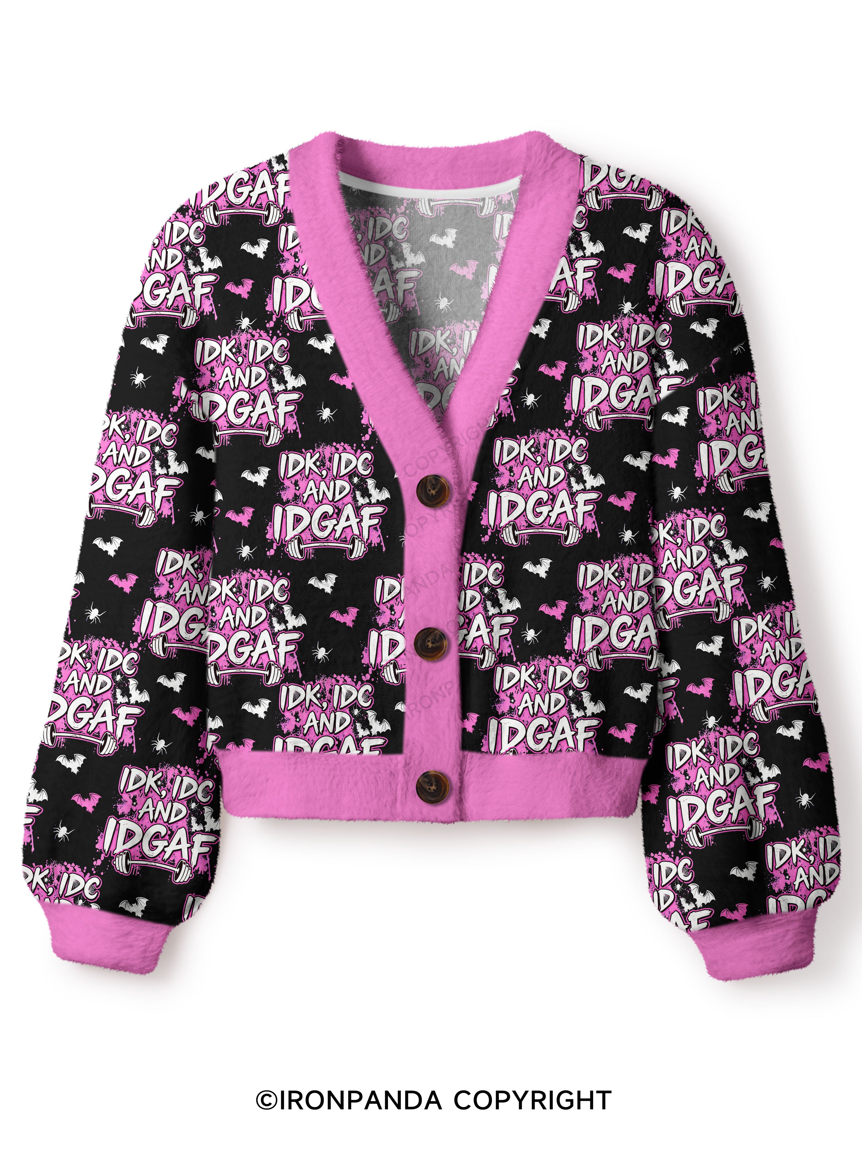 IDK, IDC AND IDGAF Crop Ugly Cardigan Sweater