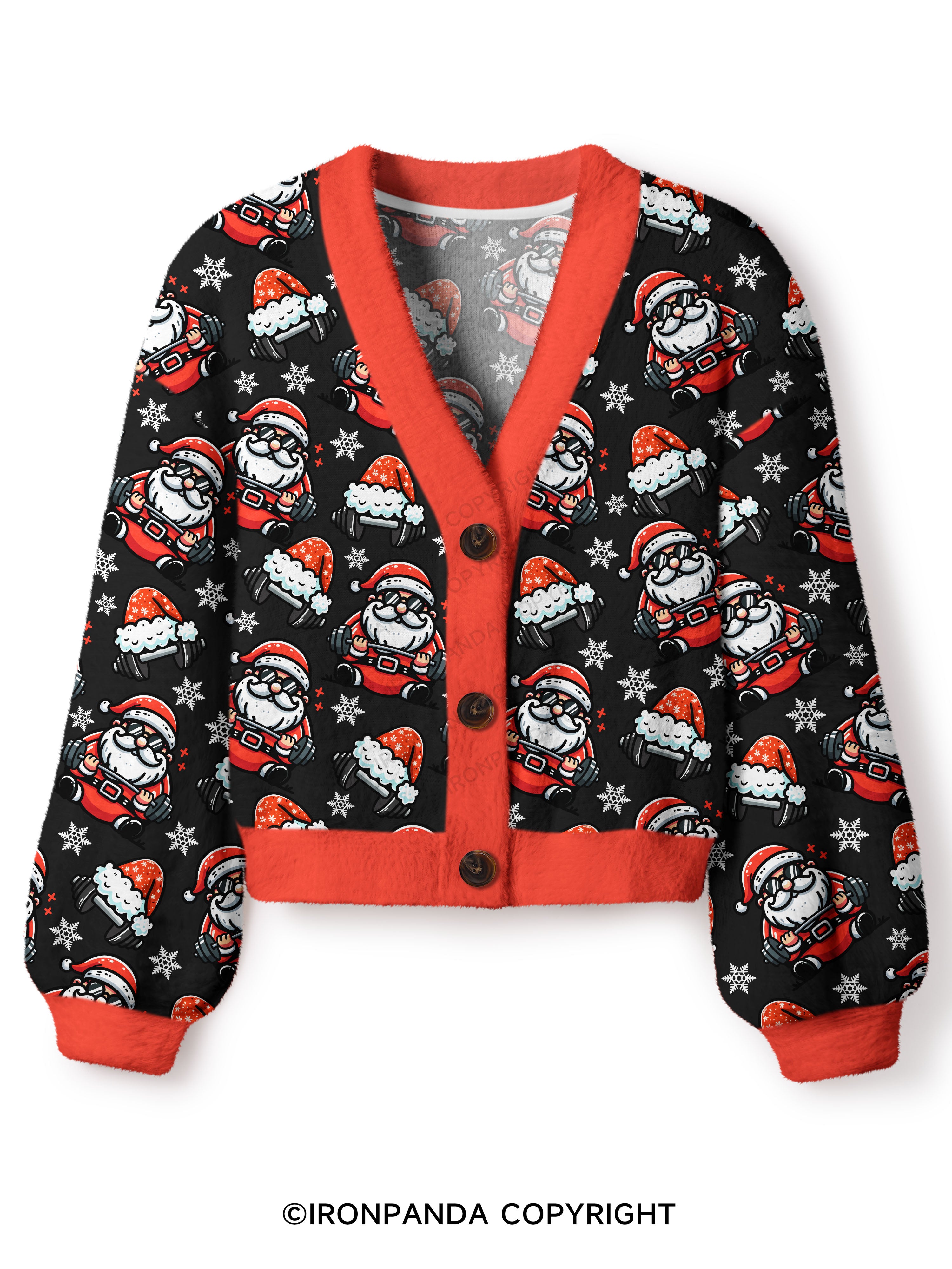 Lifting Santa Claus Crop Ugly Cardigan Sweater
