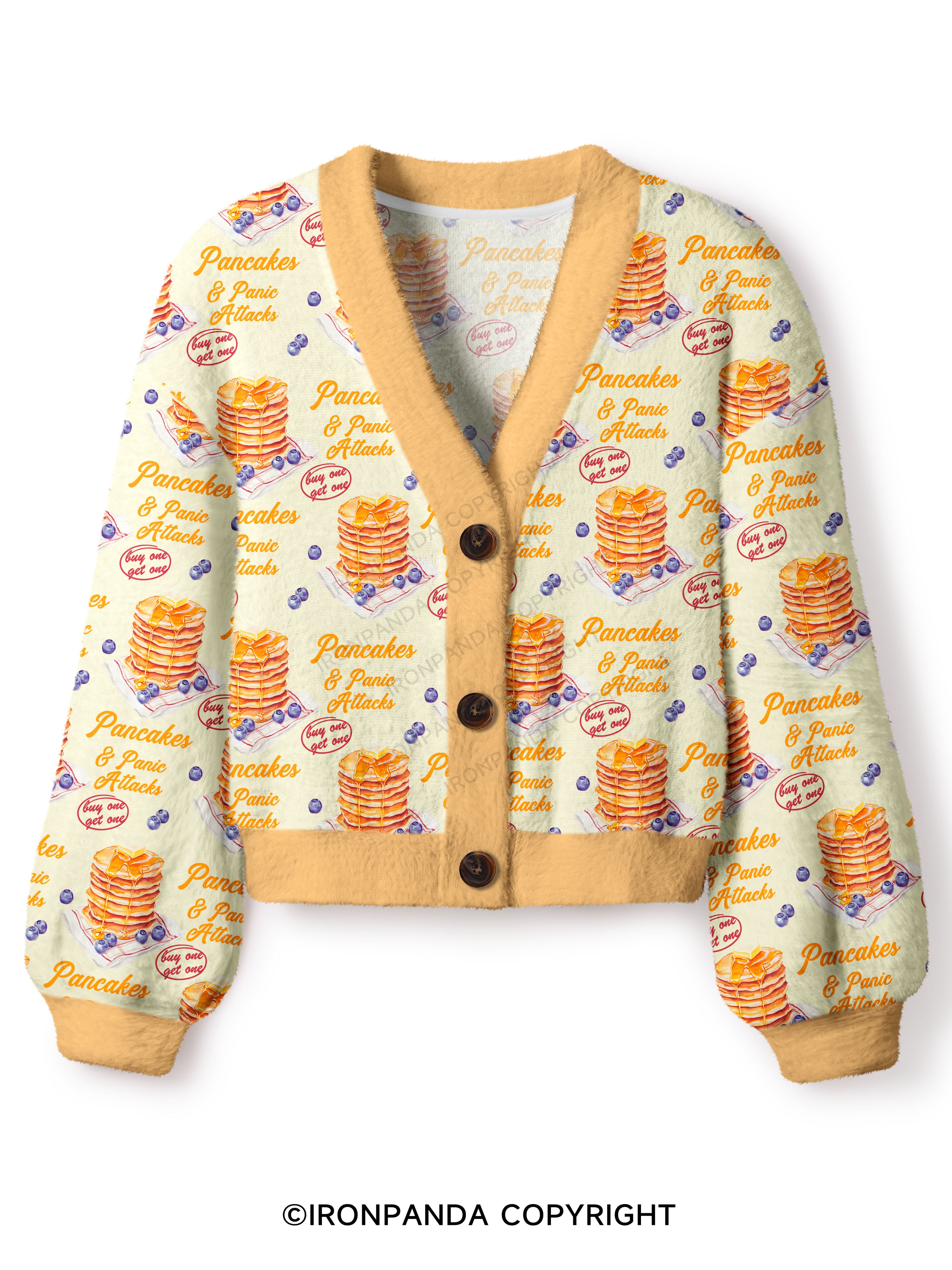 Pancakes & Panic Attacks Crop Ugly Cardigan Sweater