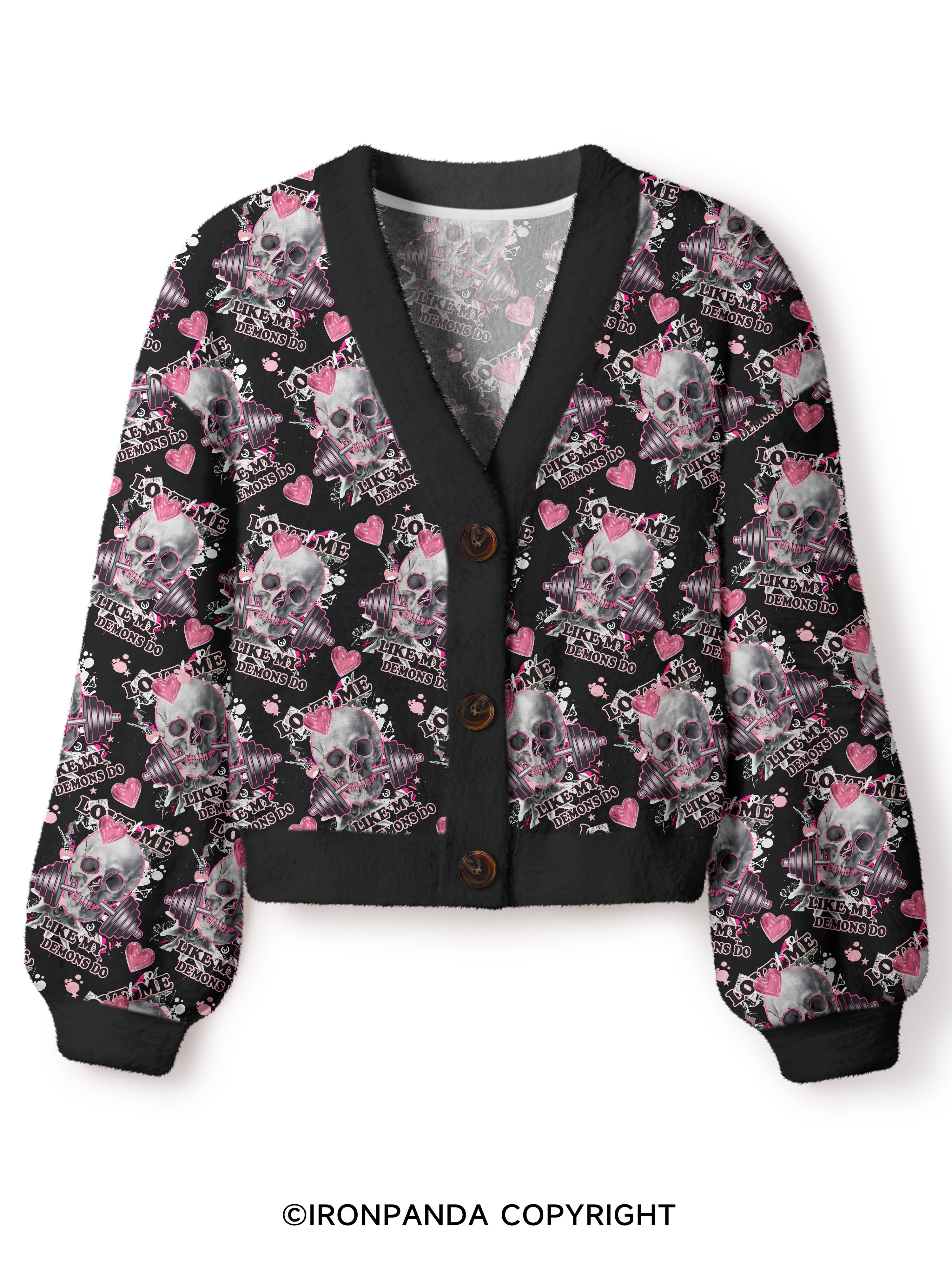 LOVE ME LIKE MY DEMONS DO Crop Ugly Cardigan Sweater