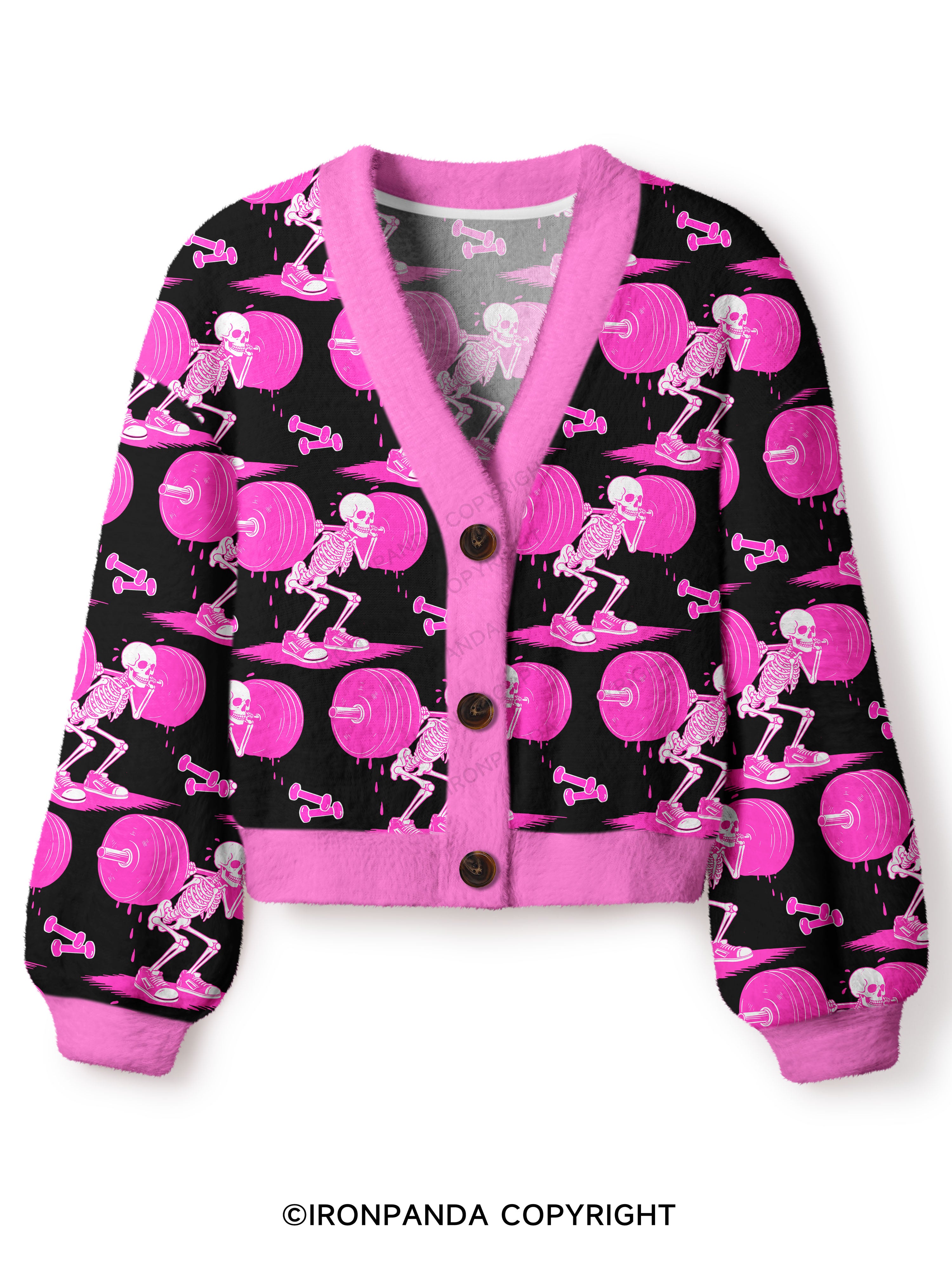 Pink Goth Gym Skeleton Crop Ugly Cardigan Sweater