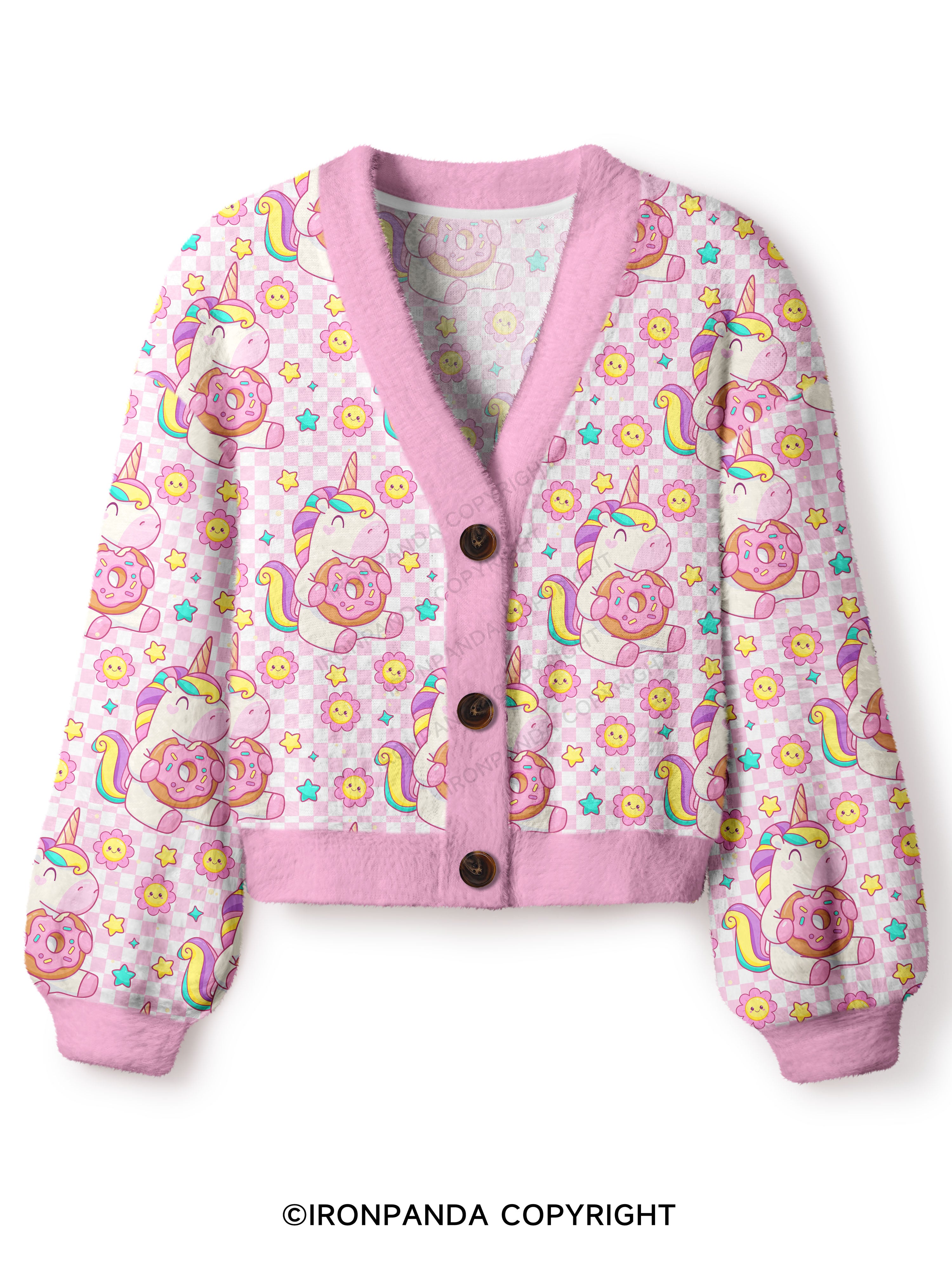 Checkerboard Gym Unicorn Crop Ugly Cardigan Sweater