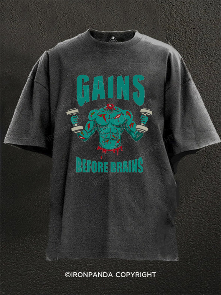 Gains Before Brains Washed Gym Shirt