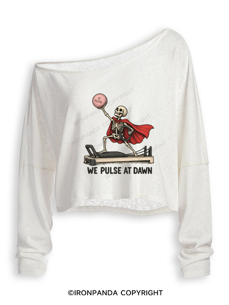 WE PULSE AT DAWN Off Shoulder Long Sleeve Crop Top
