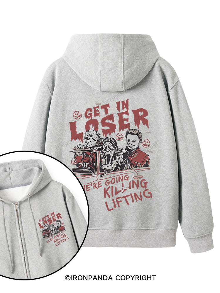 We’re Going Lifting Double-Sided Printed Fleece Zip Up Hoodie