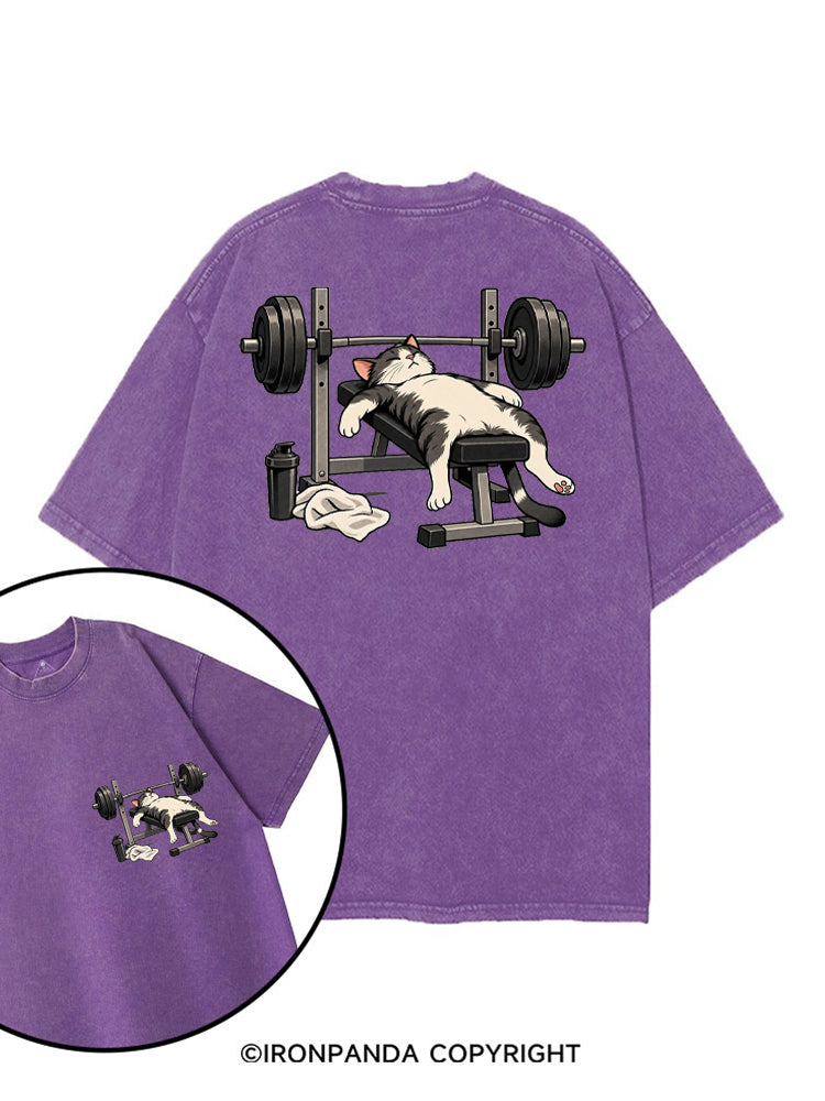 TIRED GYM CAT AFTER WORKOUT printed Gym Shirt