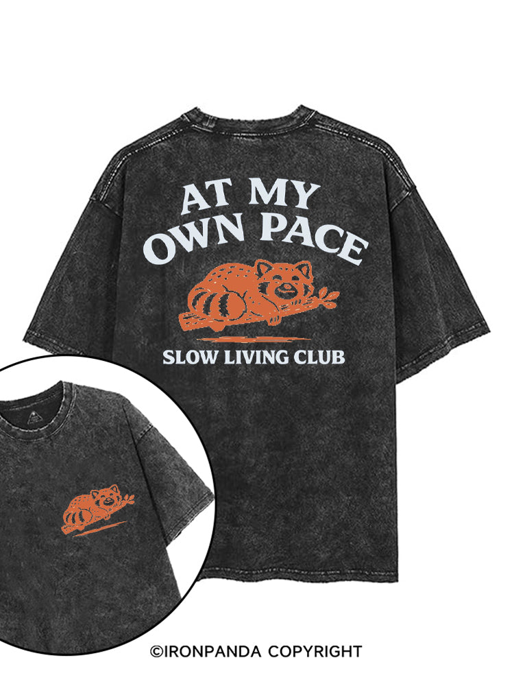 AT MY OWN PACE SLOW LIVING CLUB RACCOON printed Gym Shirt