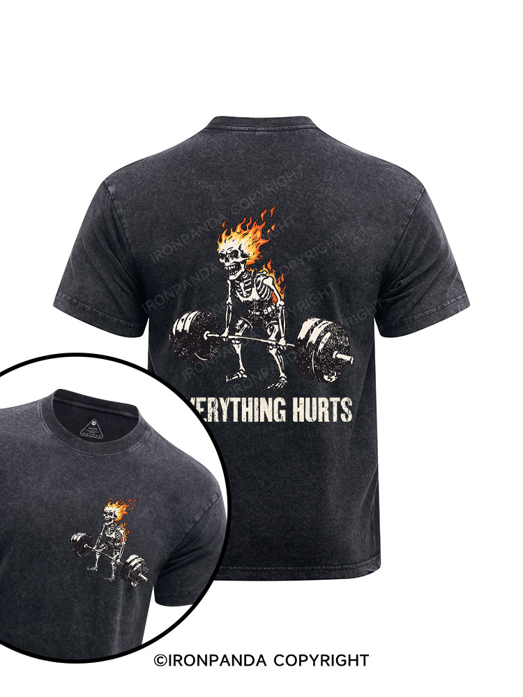 Everything Hurts Skeleton Printed Washed Gym Shirt