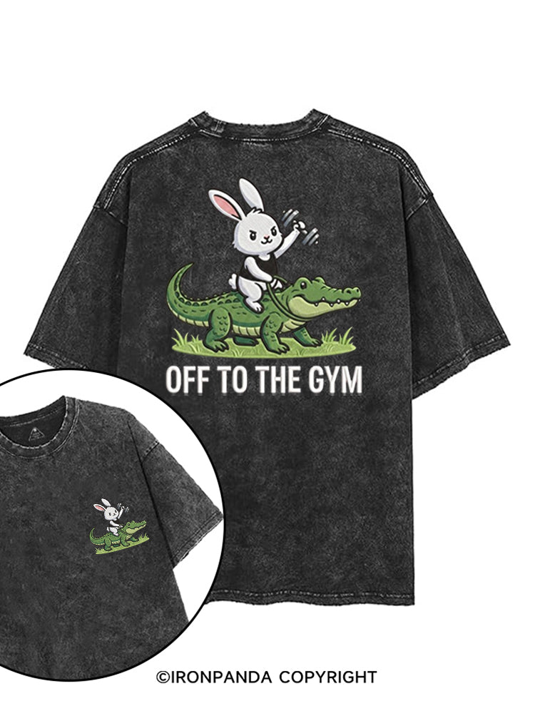 OFF TO THE GYM BUNNY RIDING AN ALLIGATOR printed Gym Shirt