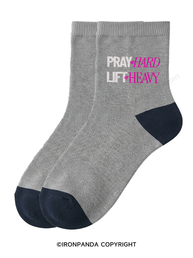 PRAY HARD # LIFT HEAVY GYM Crew Socks
