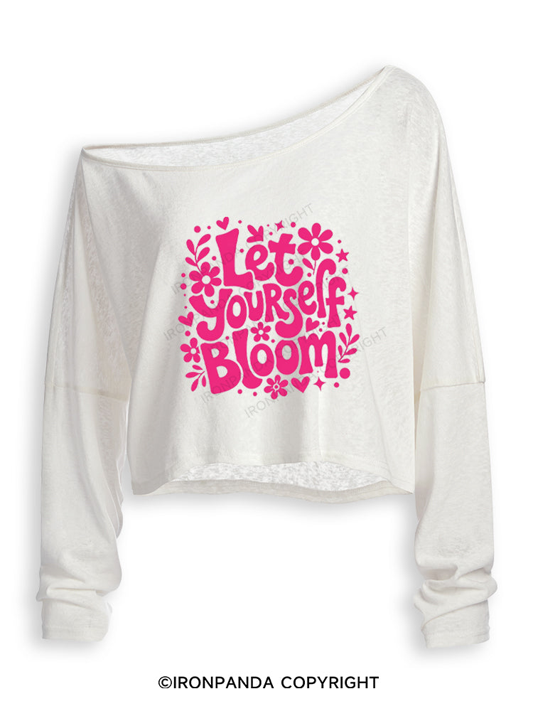 LET YOURSELF BLOOM Off Shoulder Long Sleeve Crop Top