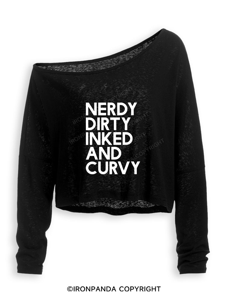 NERDY, DIRTY, INKED AND CURVY Off Shoulder Long Sleeve Crop Top