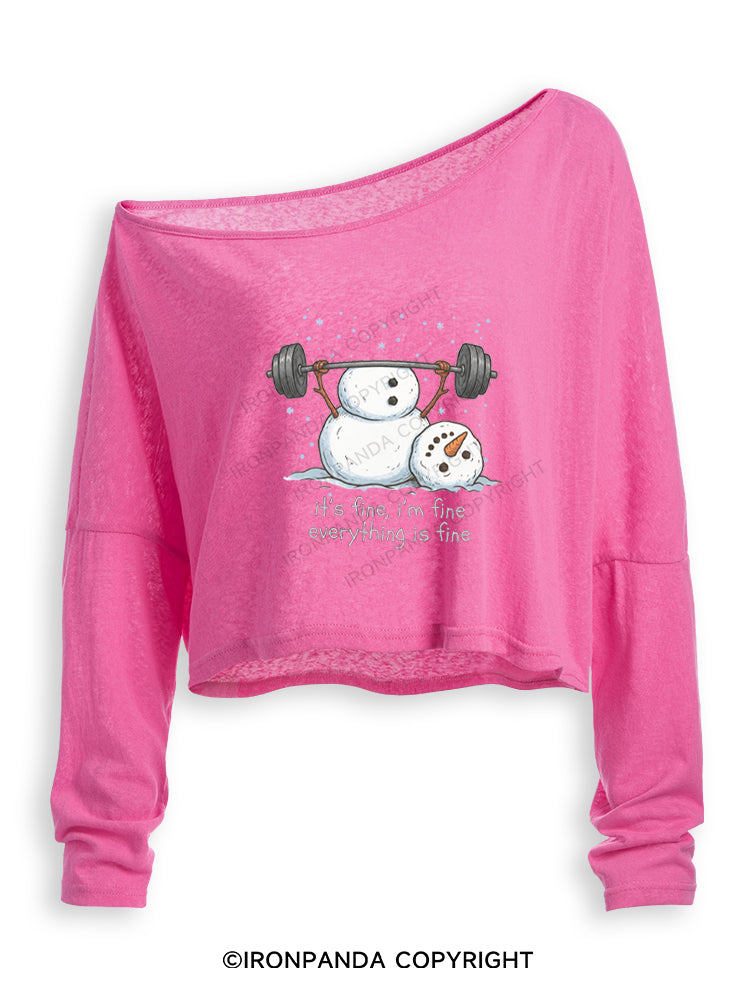 IT'S FINE, I'M FINE, EVERYTHING IS FINE Off Shoulder Long Sleeve Crop Top