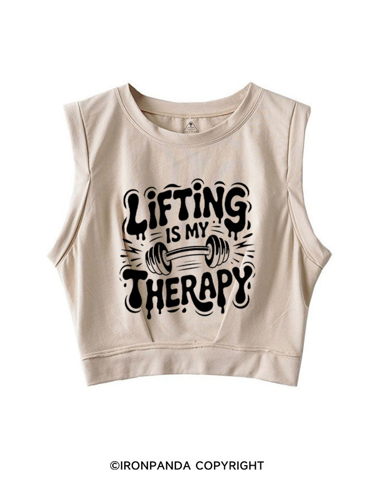 LIFTING IS MY THERAPY POSITIVE GYM VIBE SLEEVELESS CROP TOPS