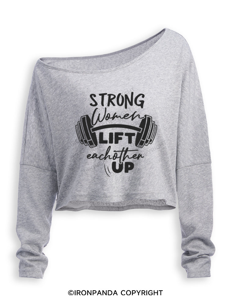 Strong Women Lift eachother Up Off Shoulder Long Sleeve Crop Top