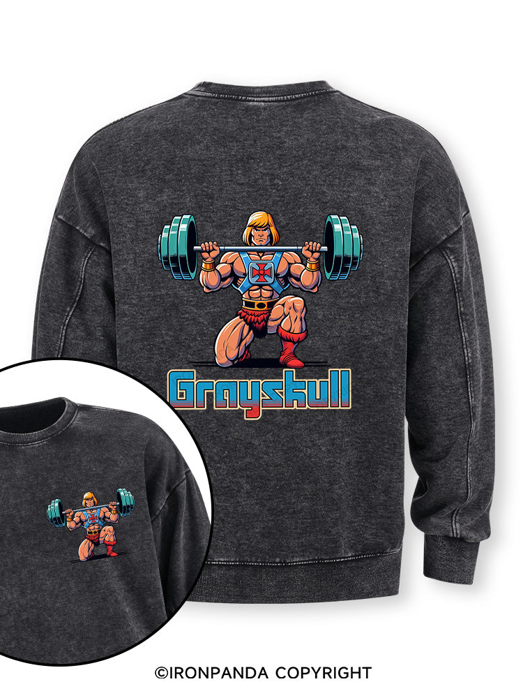 grayskull he man weightliting Double-Sided Printed Washed Sweatshirt