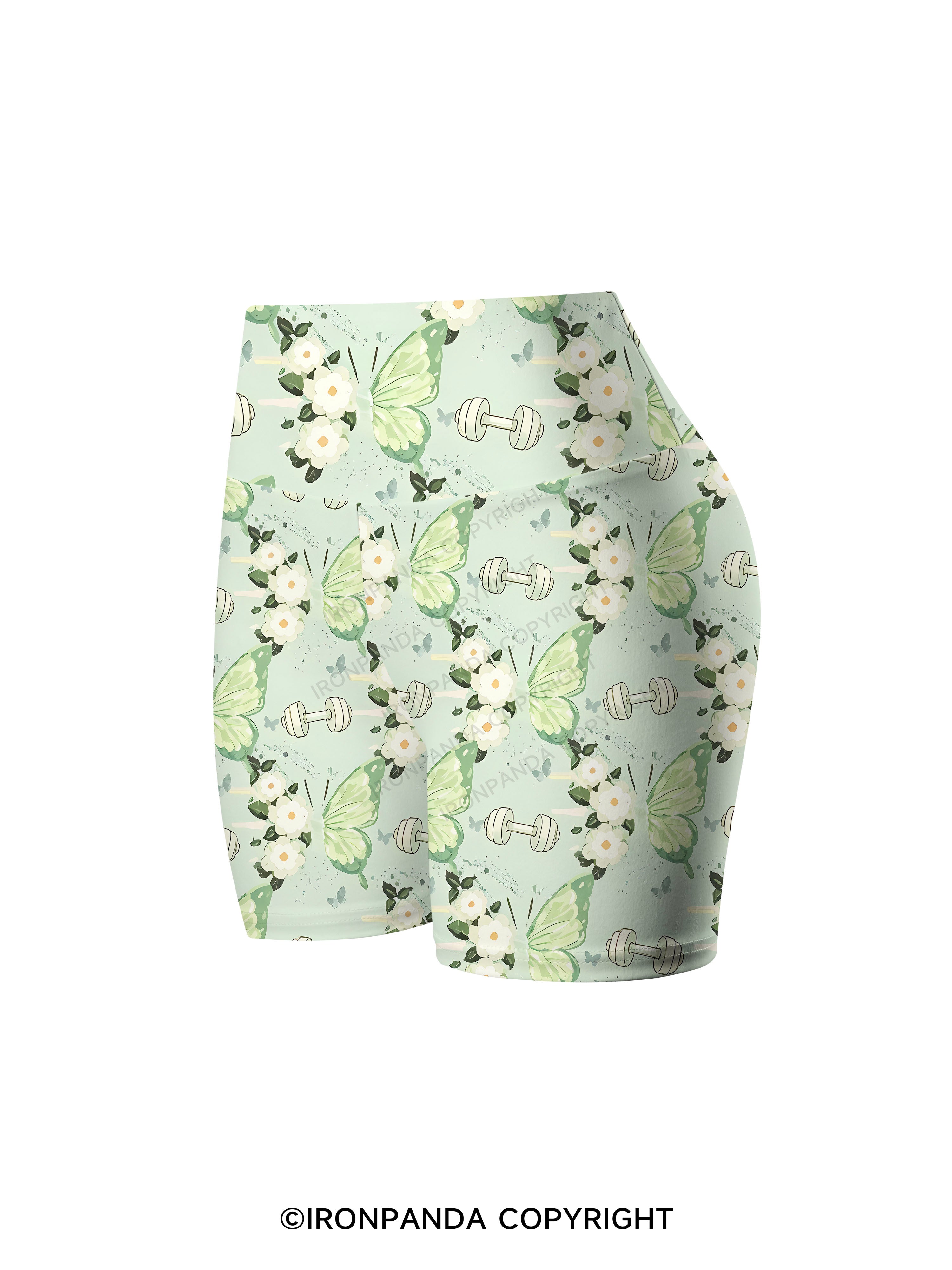 Mint Green Floral Lift Printed Yoga Cycling Shorts