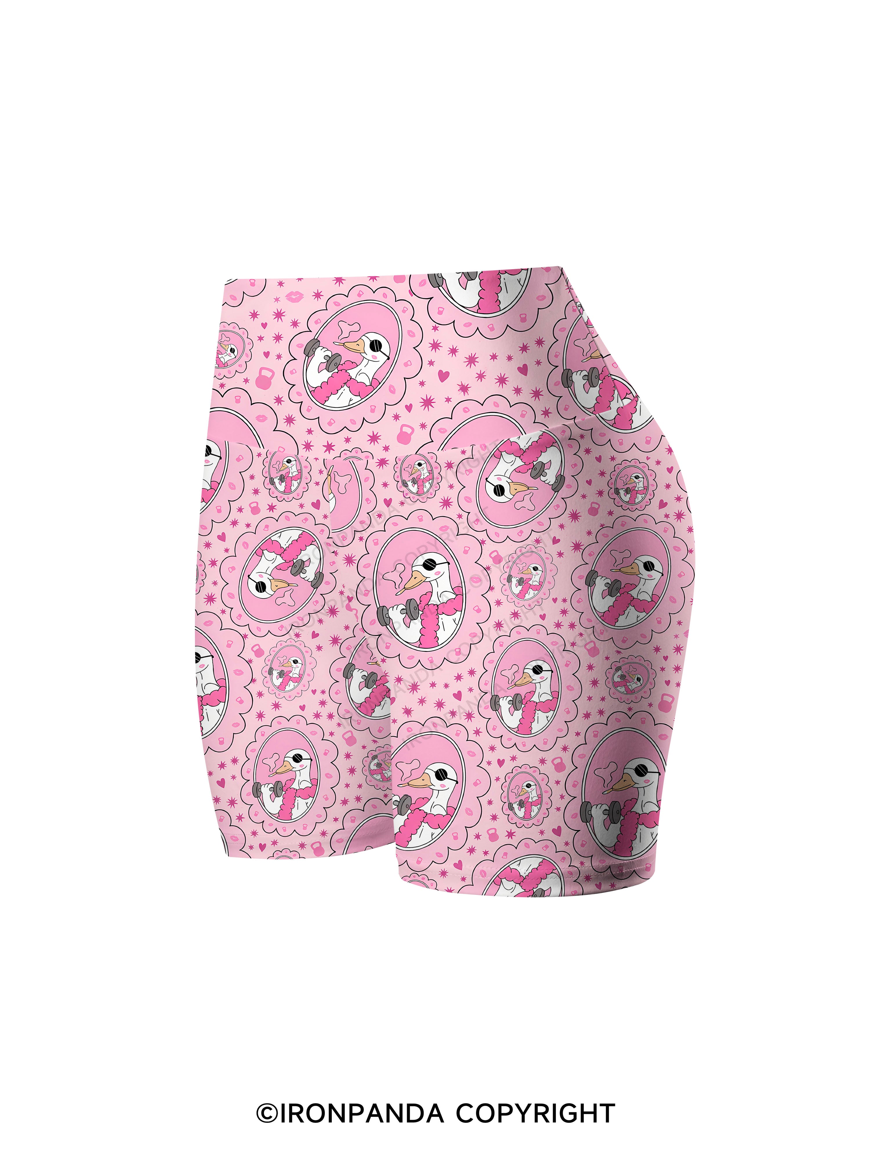 Vintage Frame Gym Duck Printed Yoga Cycling Shorts
