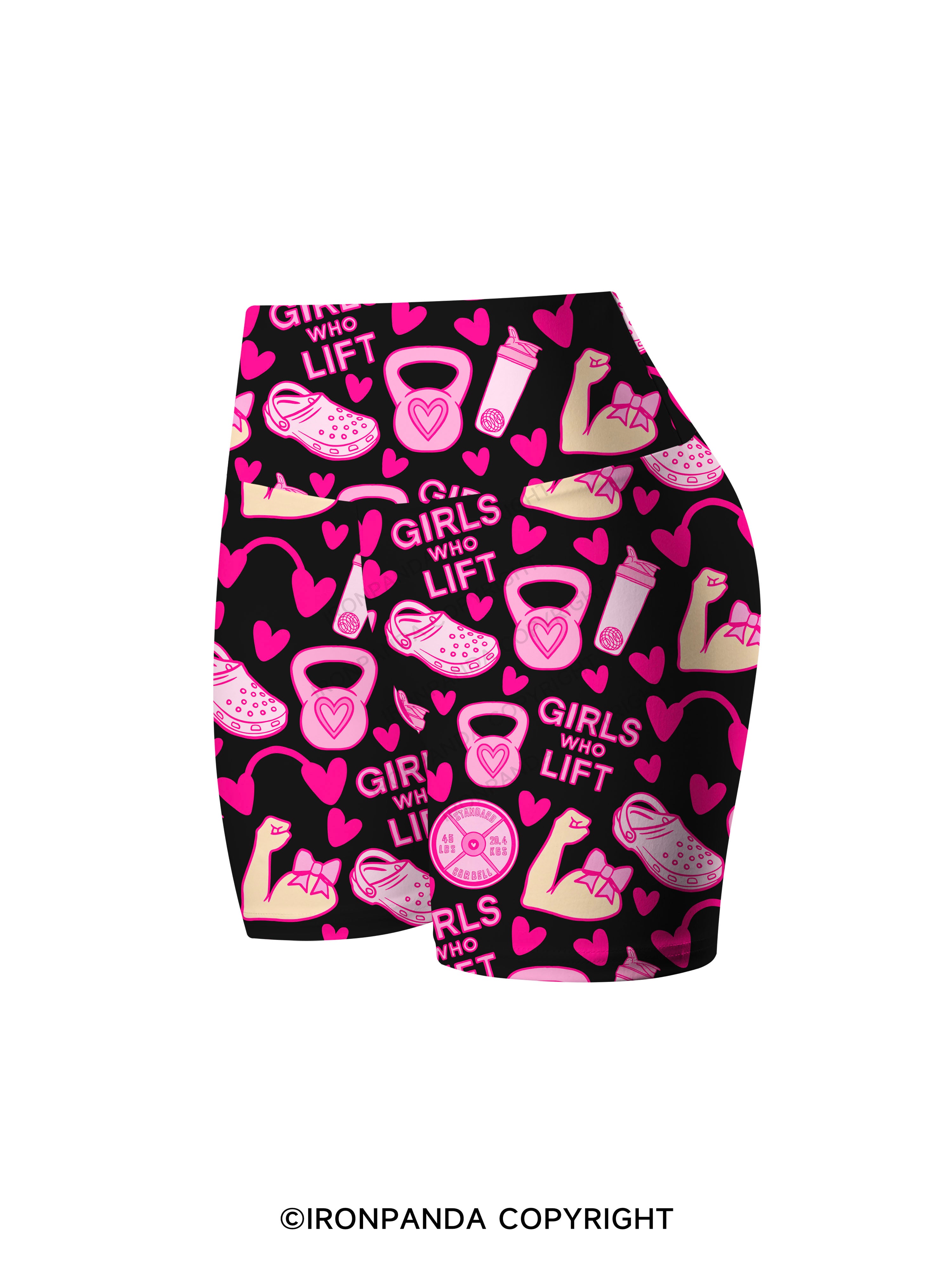 GIRLS WHO LIFT PINK GYM STYLE Printed Yoga Cycling Shorts