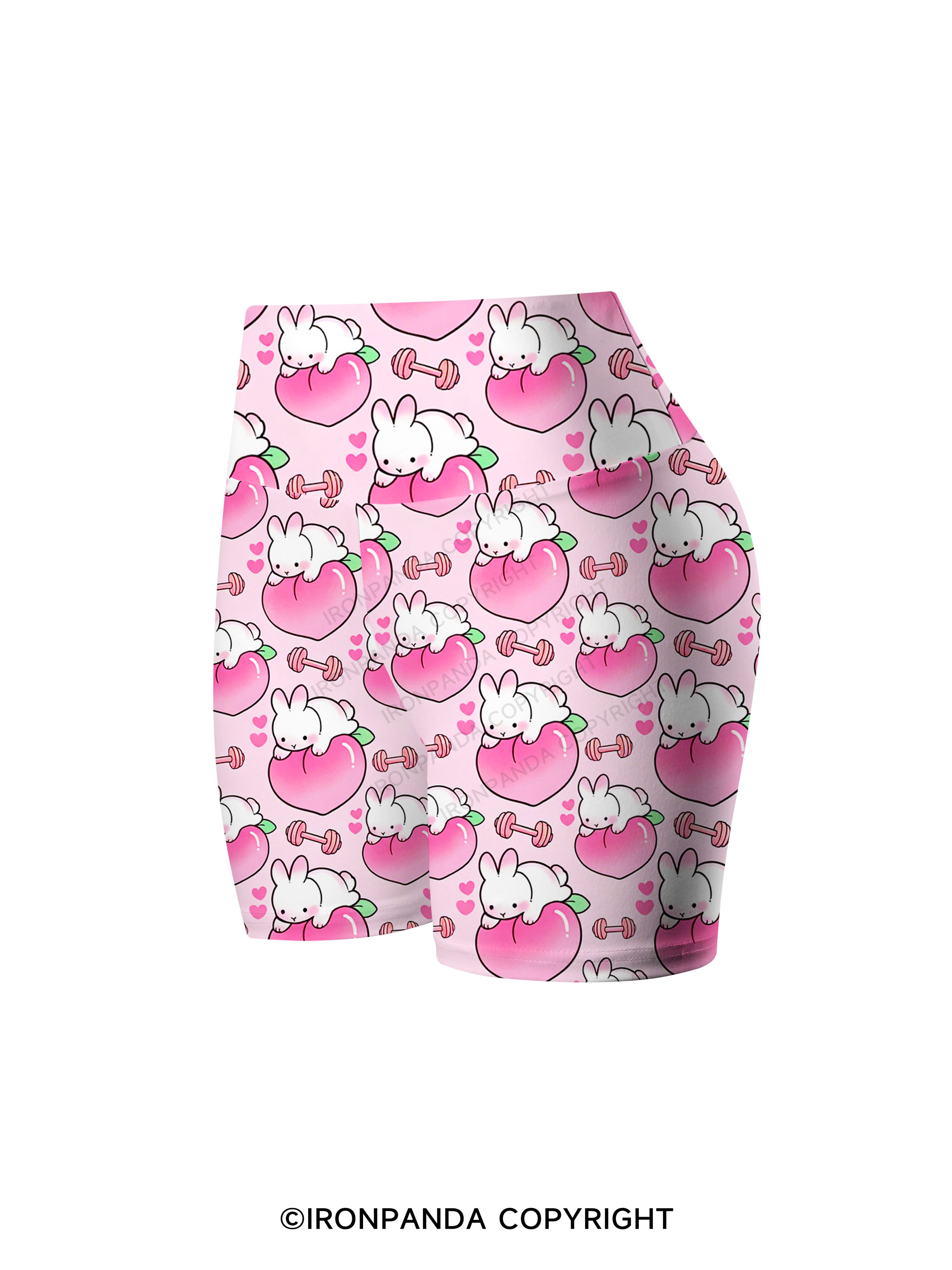 Peach Bunny Gym Printed Yoga Cycling Shorts