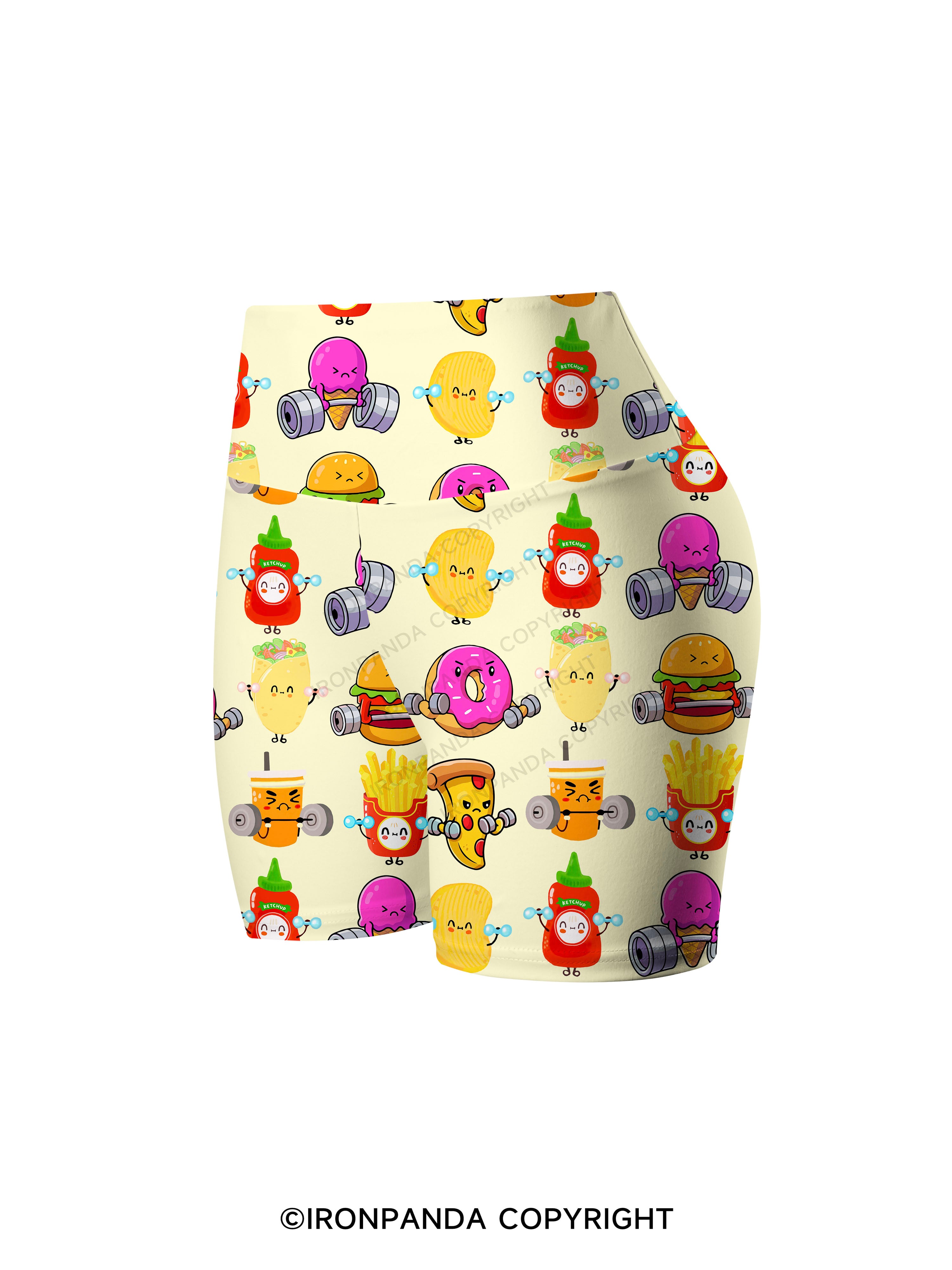 Fast Food Lifting Printed Yoga Cycling Shorts