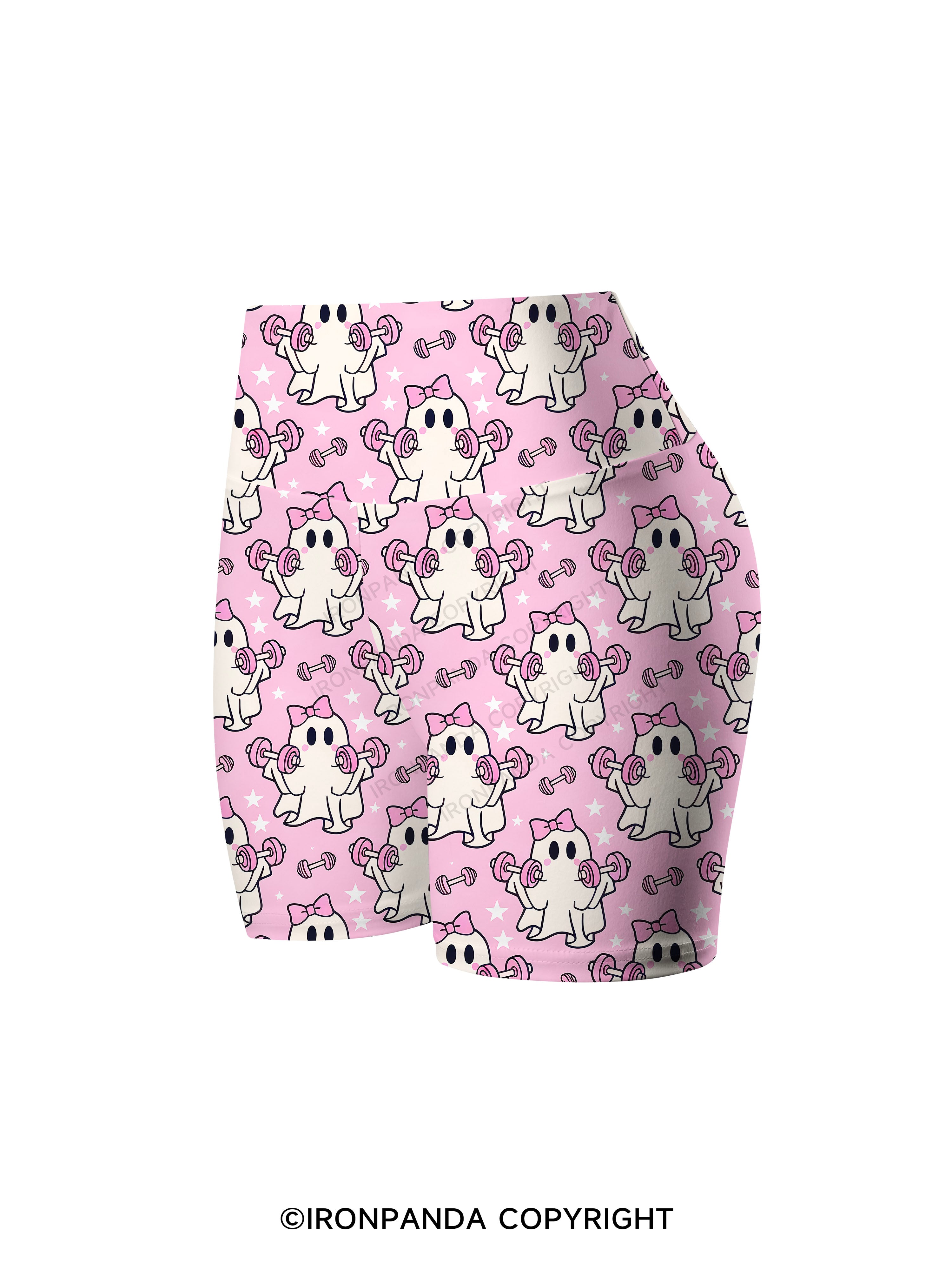 Pink Bow Workout Ghost Printed Yoga Cycling Shorts