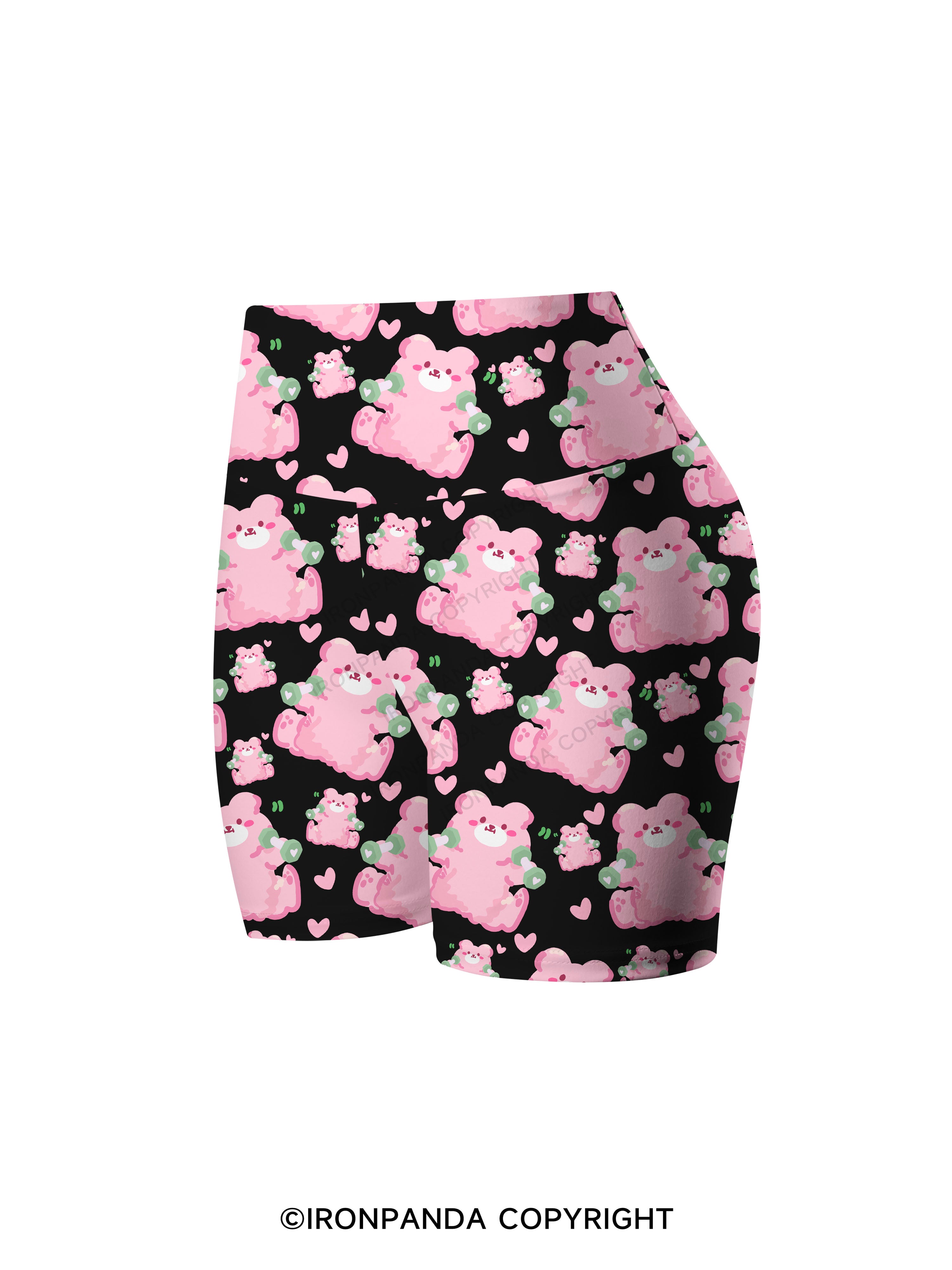 Pink Workout Bears Printed Yoga Cycling Shorts