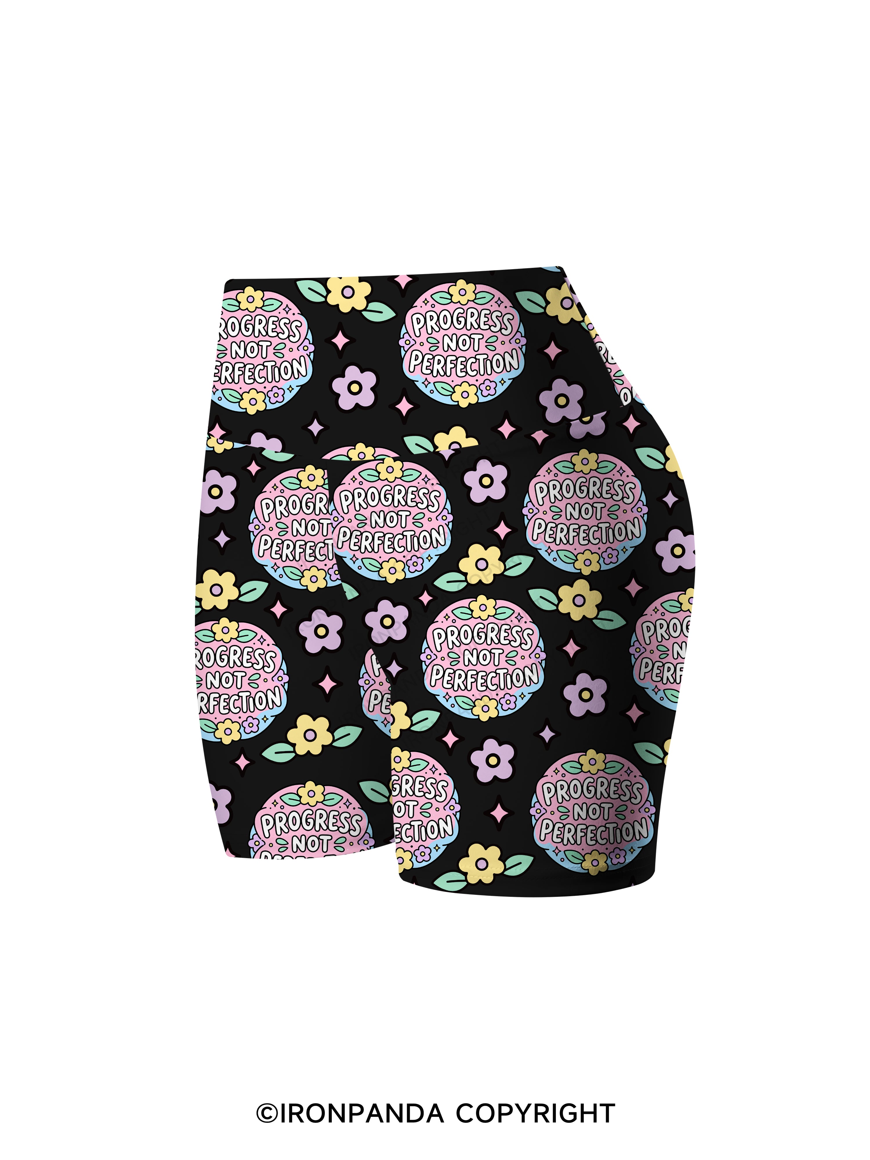 PROGRESS NOT PERFECTION Printed Yoga Cycling Shorts