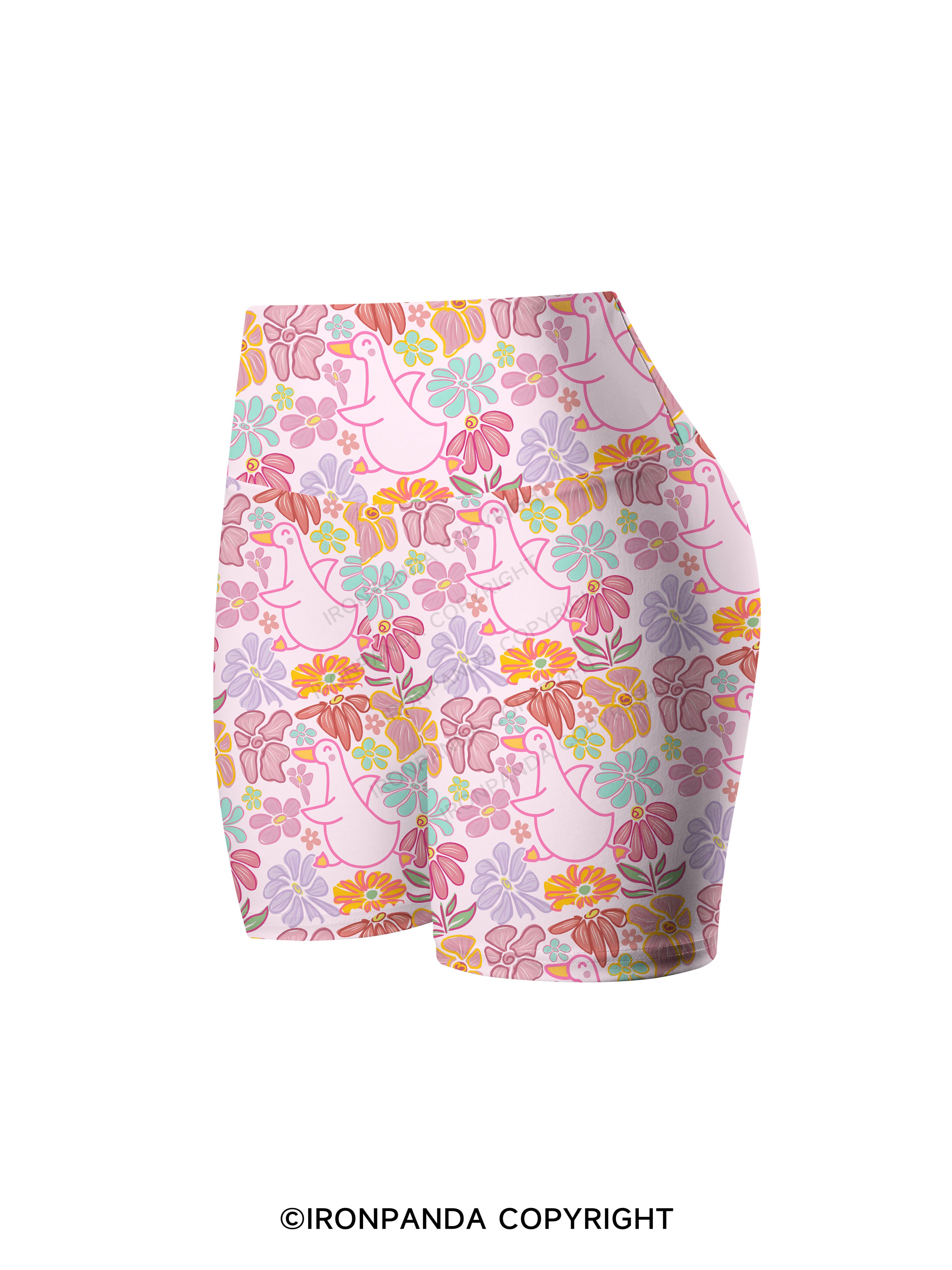 loral Happy Duck Printed Yoga Cycling Shorts