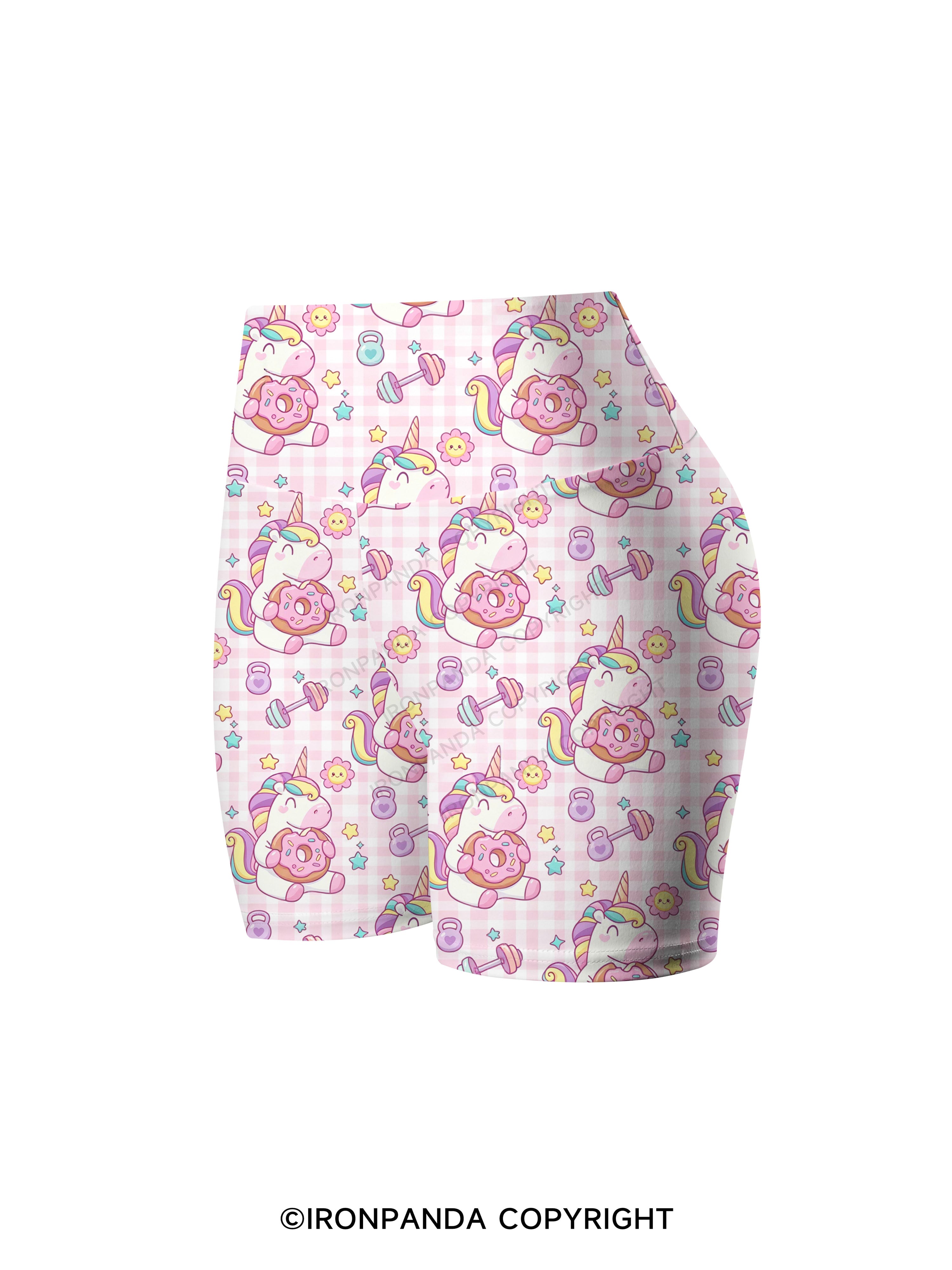Checkerboard Gym Unicorn Printed Yoga Cycling Shorts