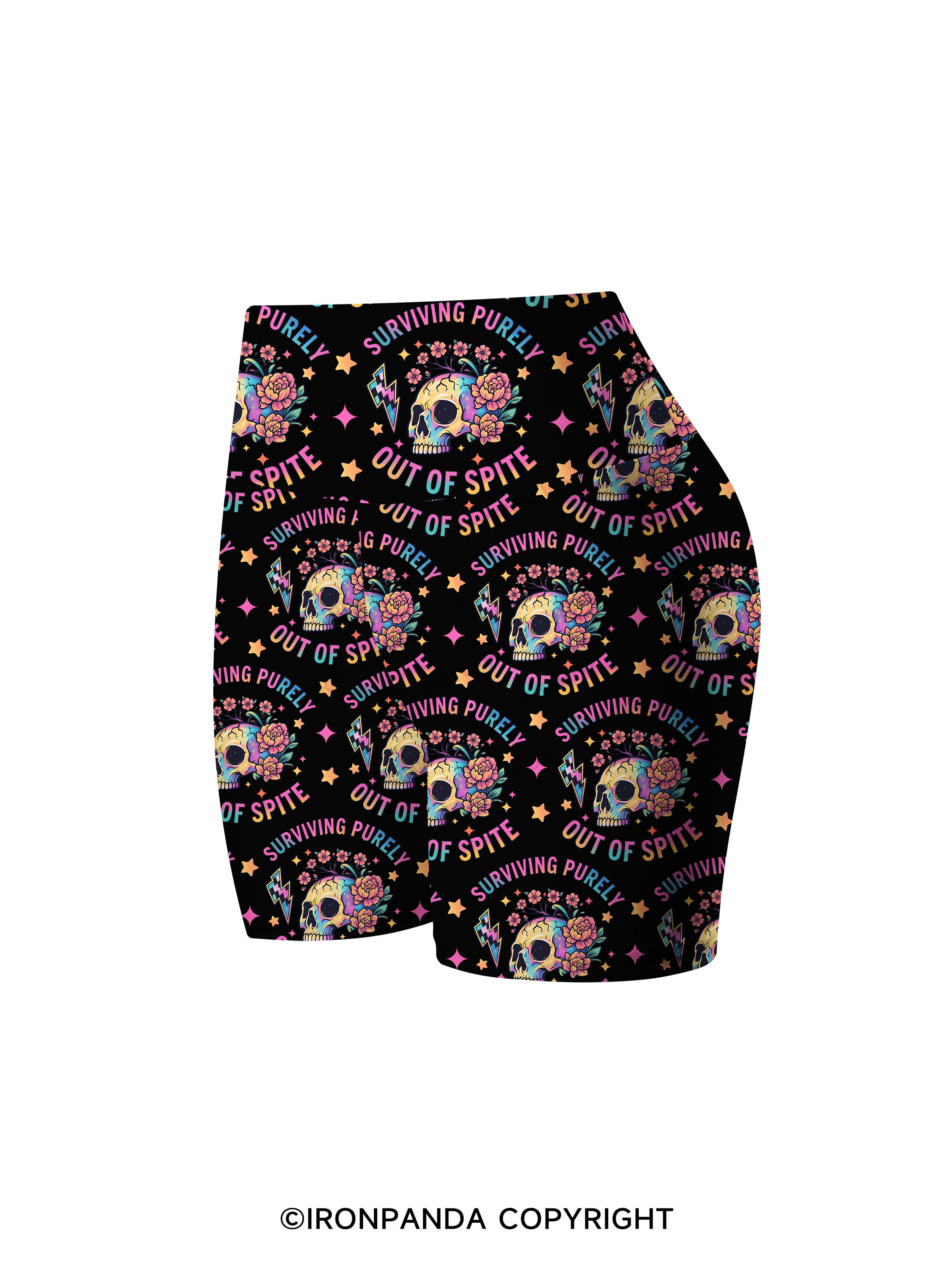 SURVIVING PURELY OUT OF SPITE SKELETON Printed Yoga Cycling Shorts