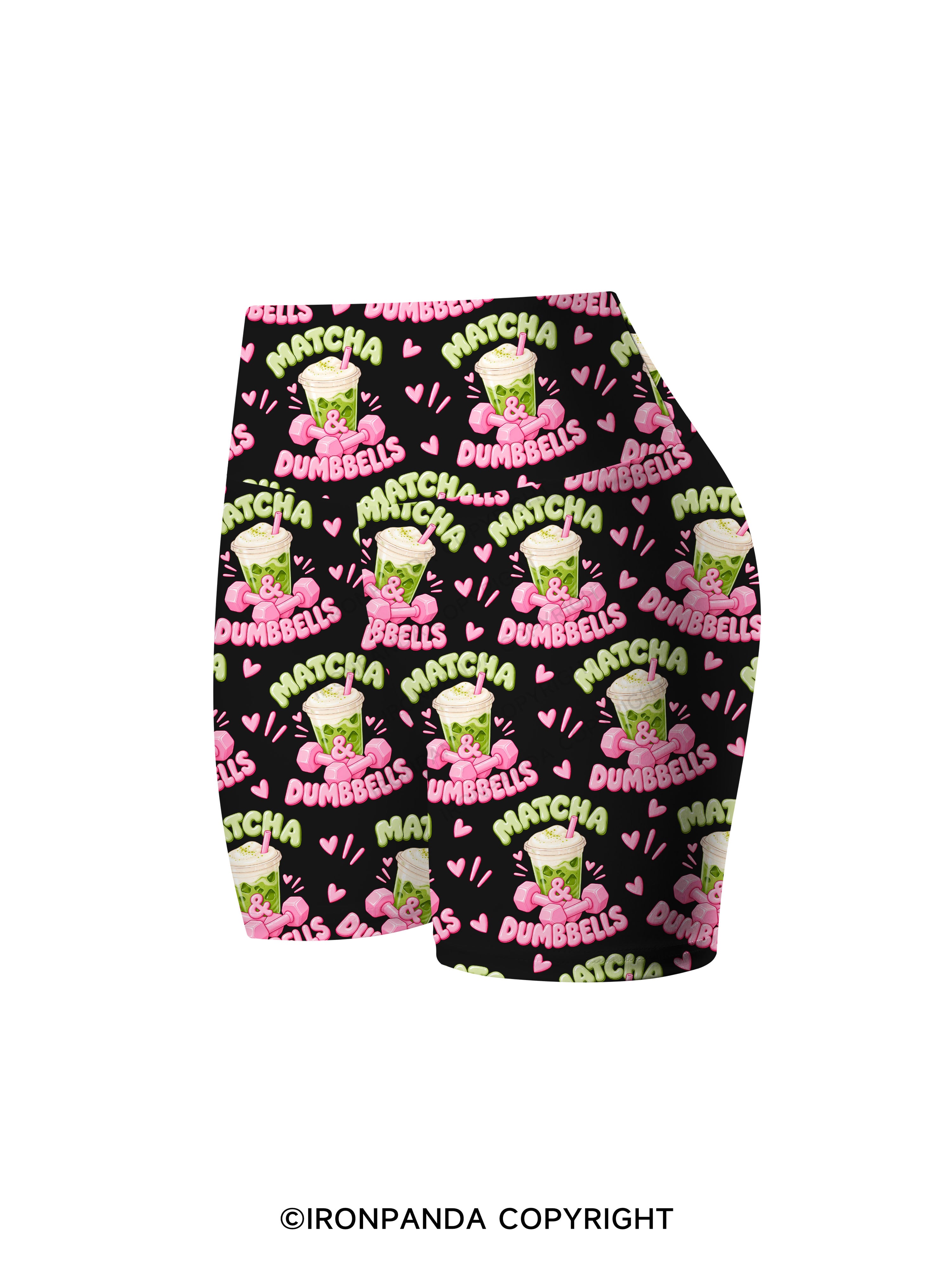 MATCHA & DUMBBELLS MATCHA GYM LOVER Printed Yoga Cycling Shorts