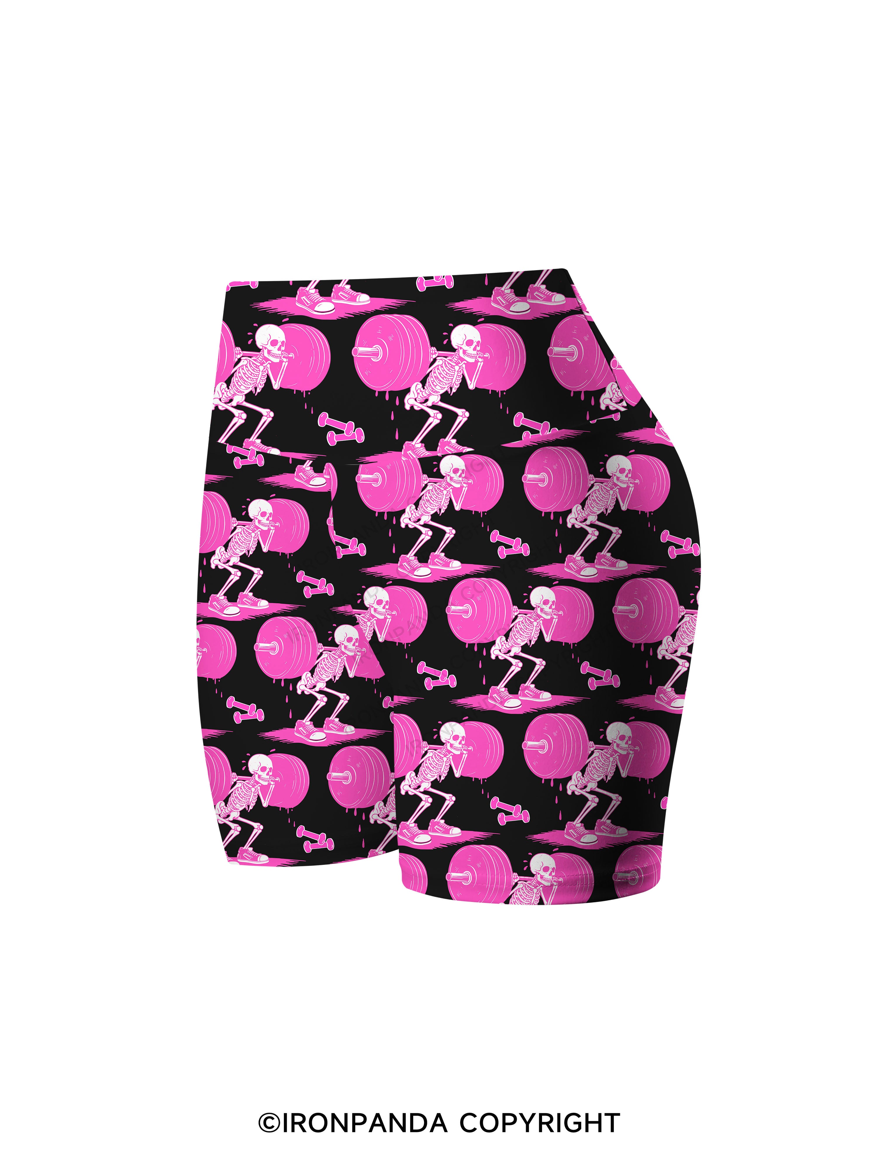 Pink Goth Gym Skeleton Printed Yoga Cycling Shorts