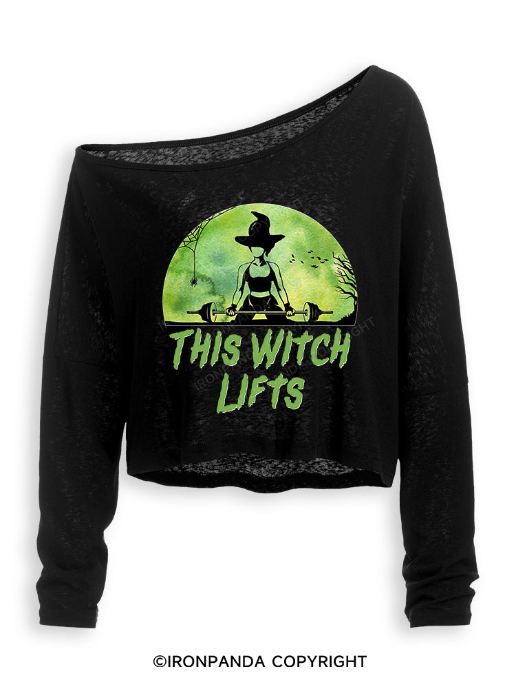 THIS WITCH LIFTS Off Shoulder Long Sleeve Crop Top