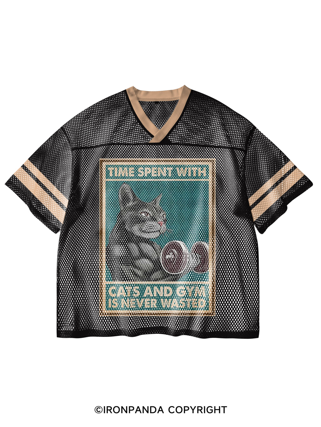 Time Spent with Cats and Gym Is Never V-Neck Open Hole Mesh Top