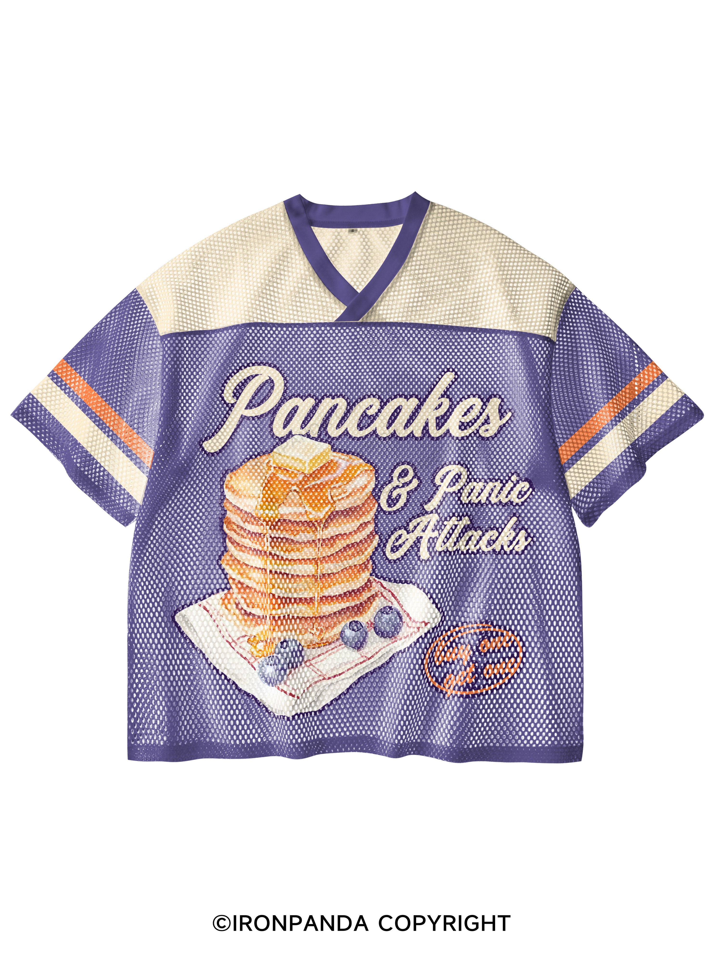 Pancakes & Panic Attacks V-Neck Open Hole Mesh Top