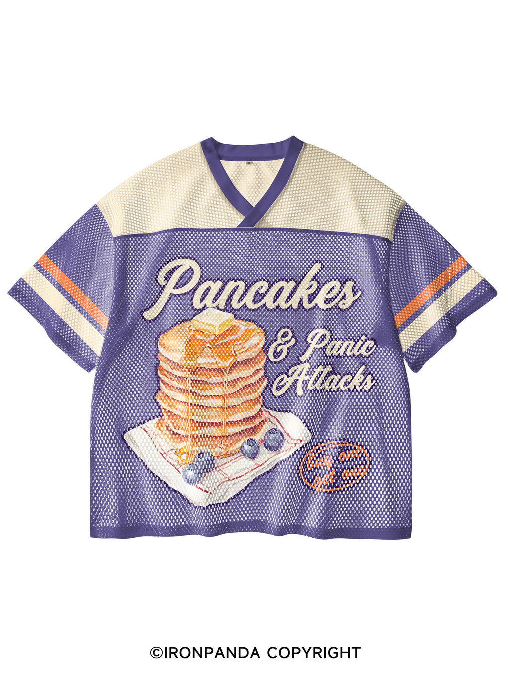 Pancakes & Panic Attacks V-Neck Open Hole Mesh Top
