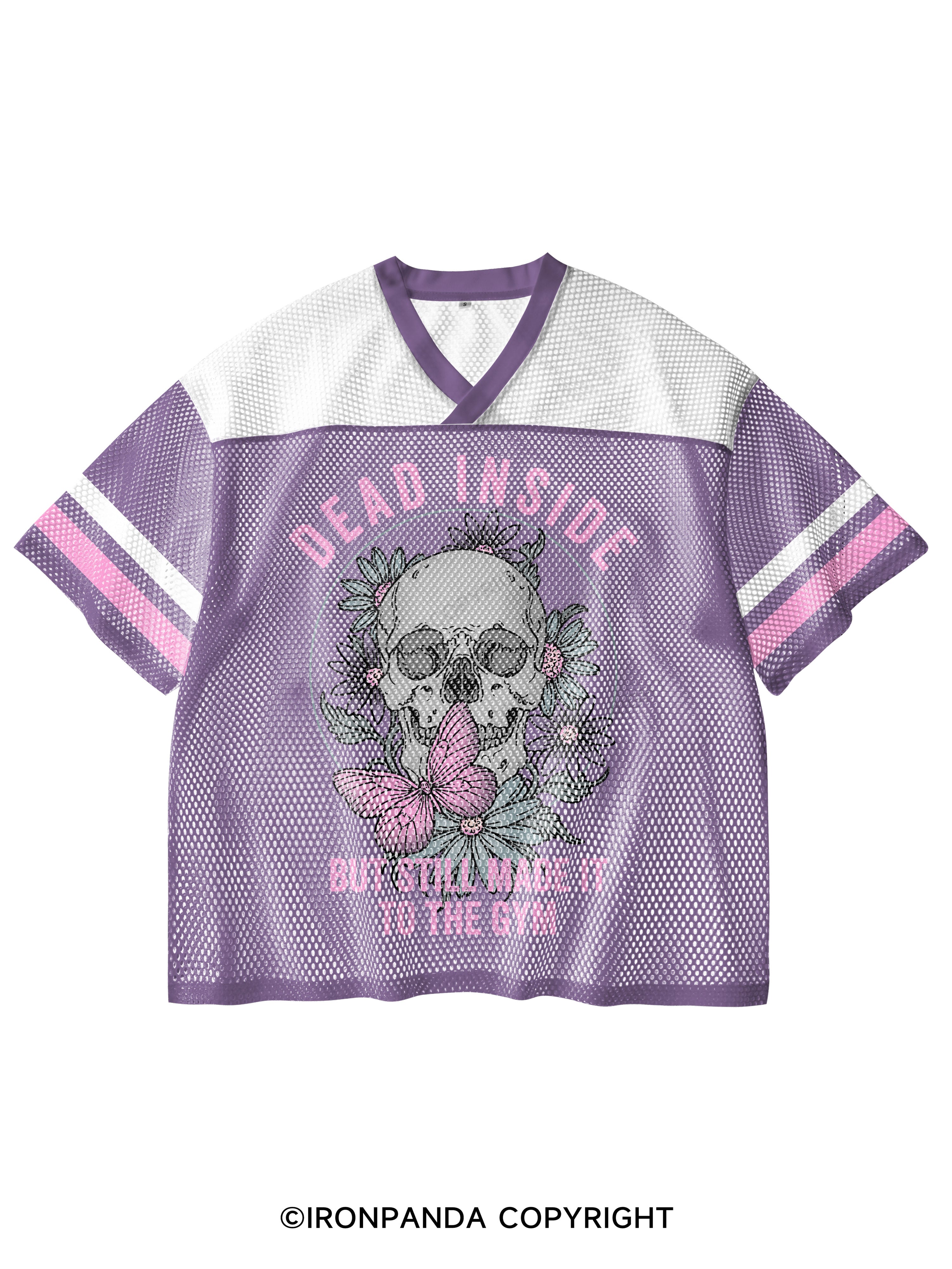 DEAD INSIDE BUT STILL MADE IT TO THE GYM FLOWER V-Neck Open Hole Mesh Top