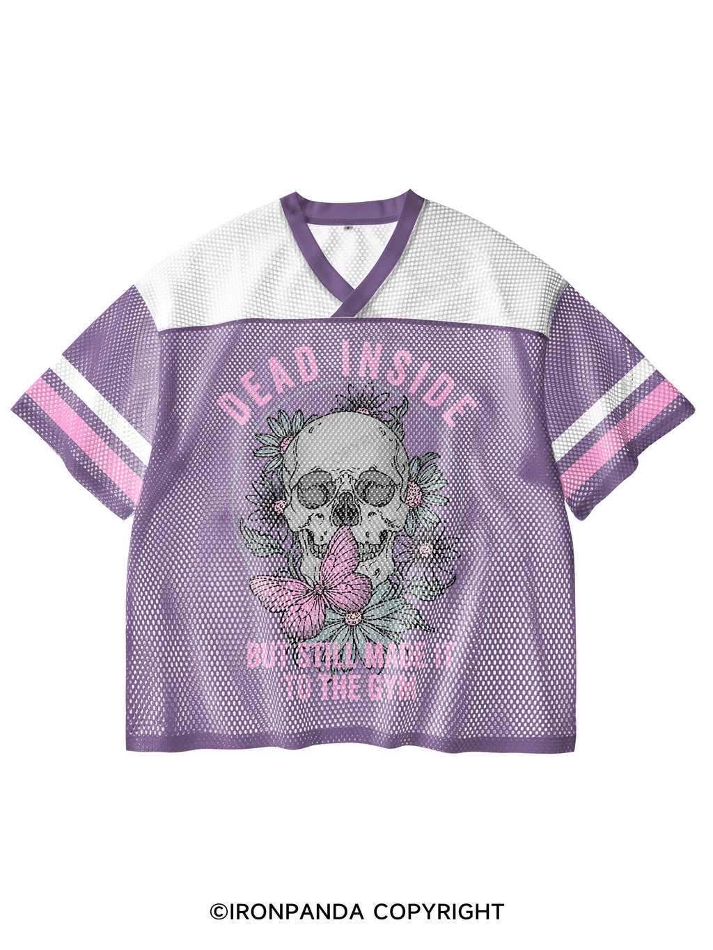 DEAD INSIDE BUT STILL MADE IT TO THE GYM FLOWER V-Neck Open Hole Mesh Top