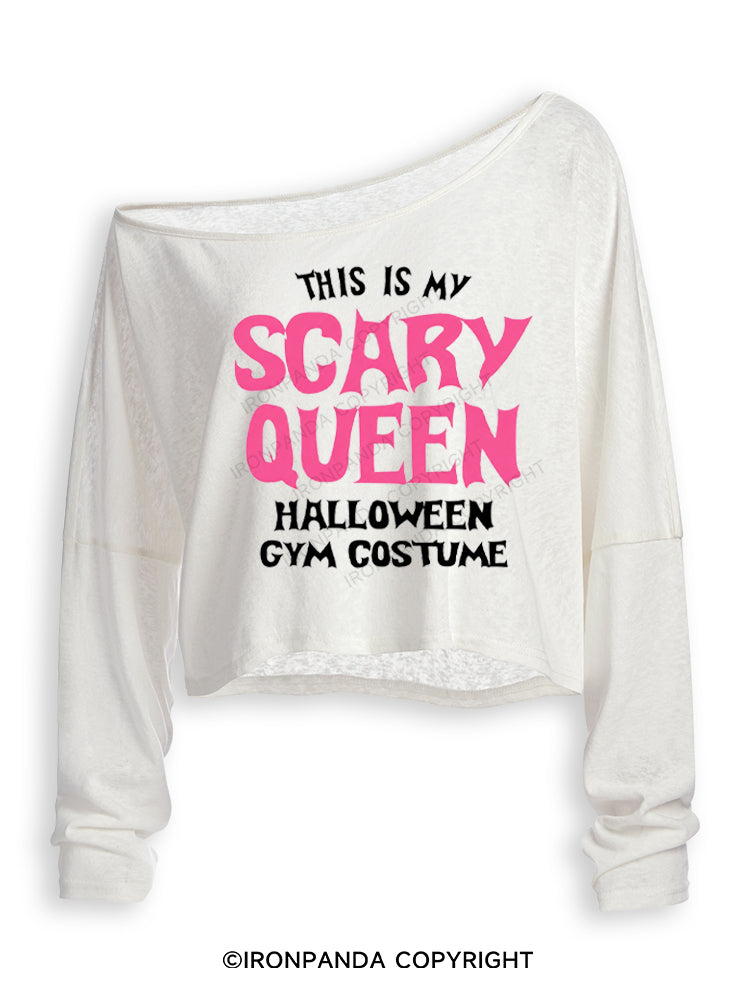 THIS IS MY SCARY QUEEN HALLOWEEN GYM COSTUME Off Shoulder Long Sleeve Crop Top
