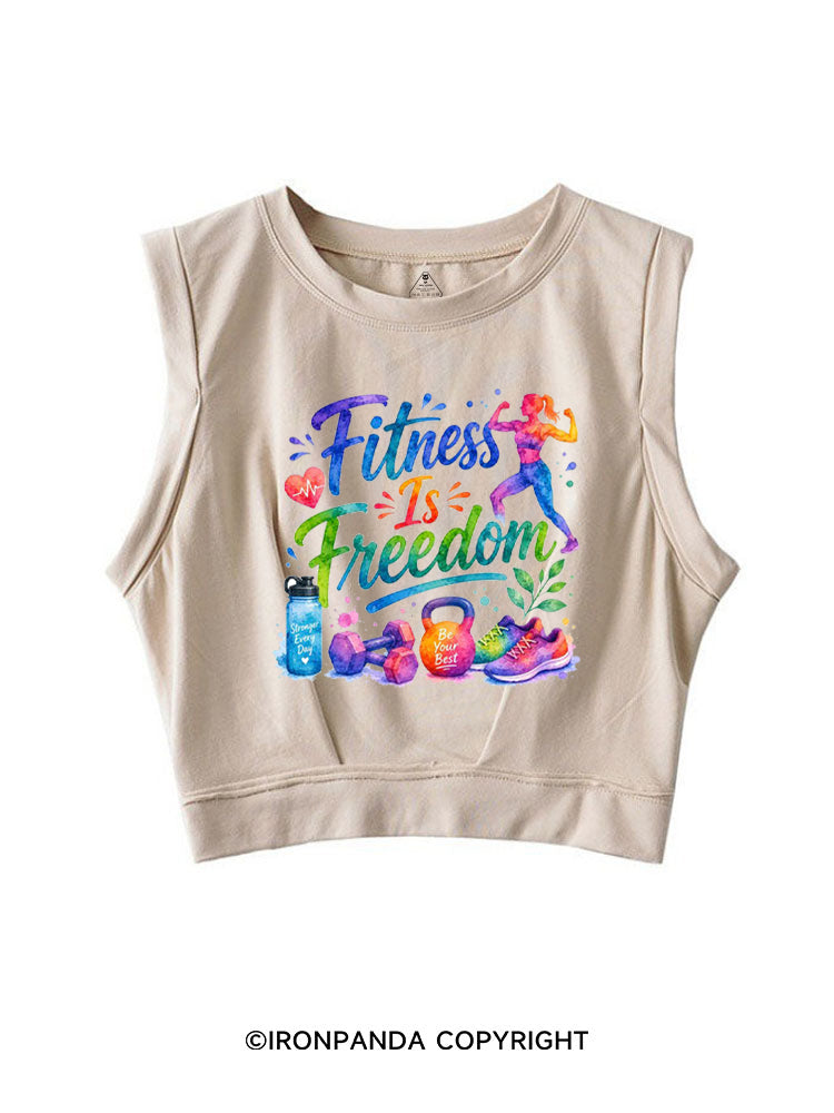 FITNESS IS FREEDOM COLORFUL GYM LIFE SLEEVELESS CROP TOPS