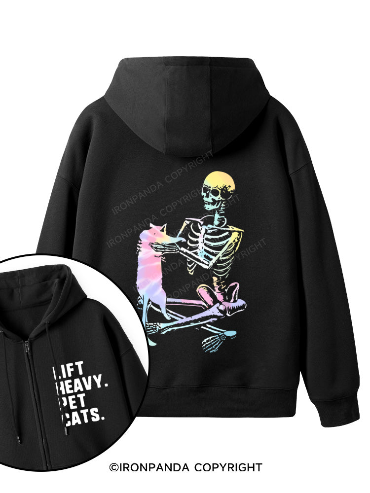 LIFT HEAVY. PET CATS Double-Sided Printed Fleece Zip Up Hoodie