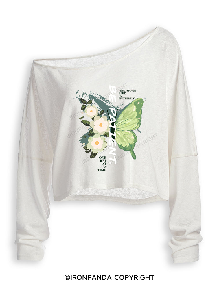 BE PATIENT Off Shoulder Long Sleeve Crop Top