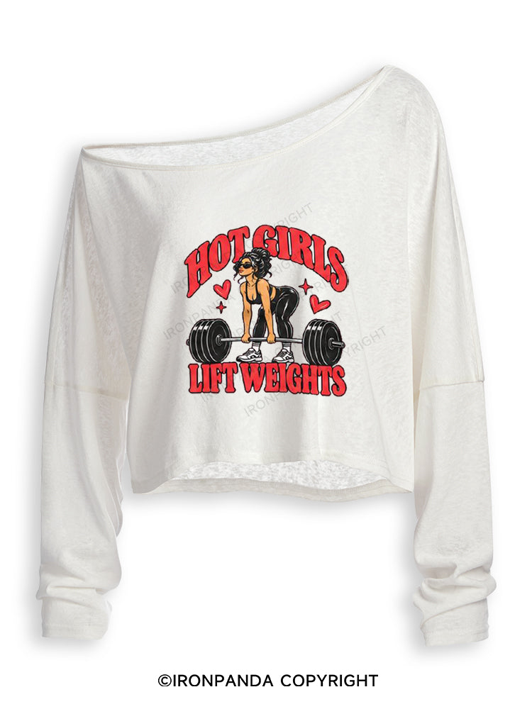 Hot Girls Lift Weights Vintage Gym Girl Off Shoulder Long Sleeve Crop Top