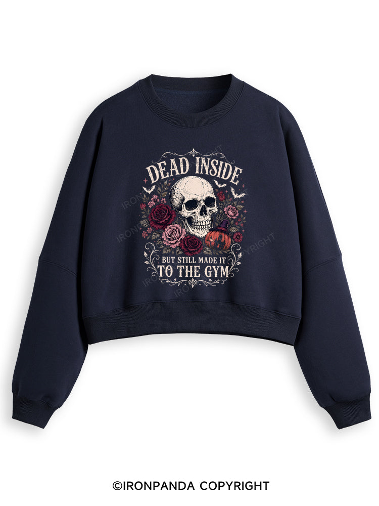 Dead Inside But Still Made It to the Gym Halloween Skeleton Fleece Crop Sweatshirt