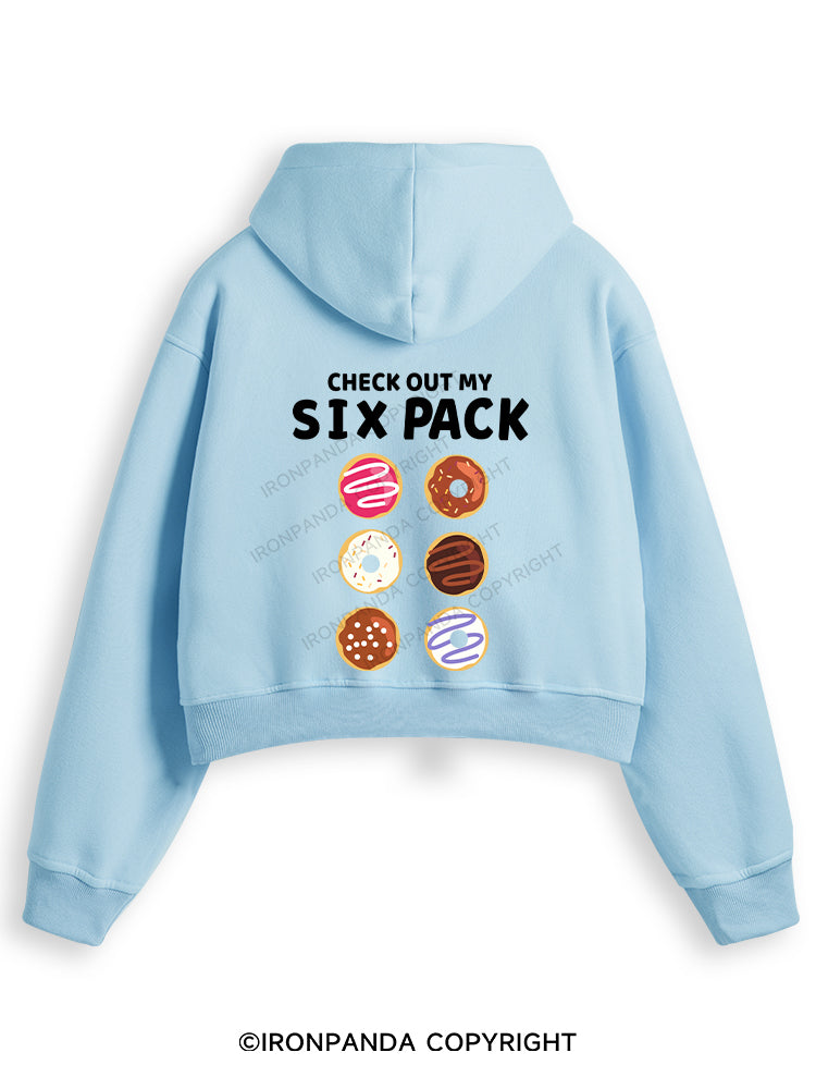 CHECK OUT MY SIX PACK Fleece Crop Zip Up Hoodie