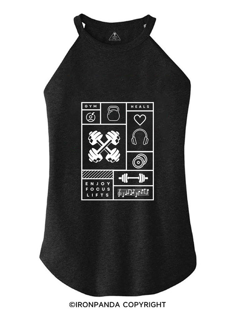 GYM HEALS ENJOY FOCUS LIFTS ROCKER COTTON TANK
