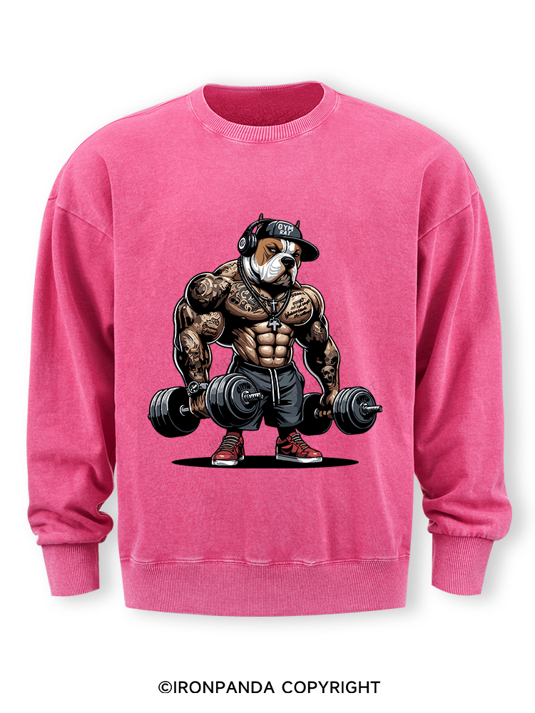 bulldog weightlifting Washed Sweatshirt